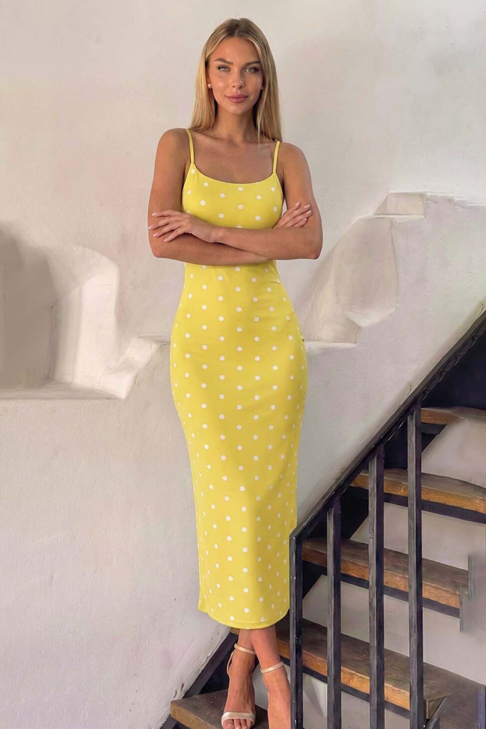 Adella μίντι πουά φόρεμα κίτρινο - Image 2
