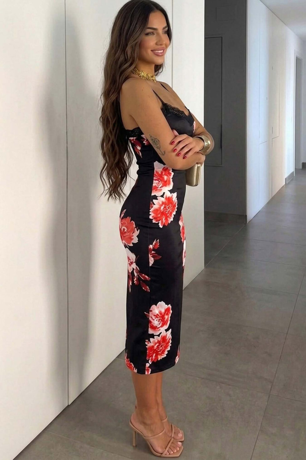 Aira φόρεμα μίντι φλοράλ μαύρο - Image 2