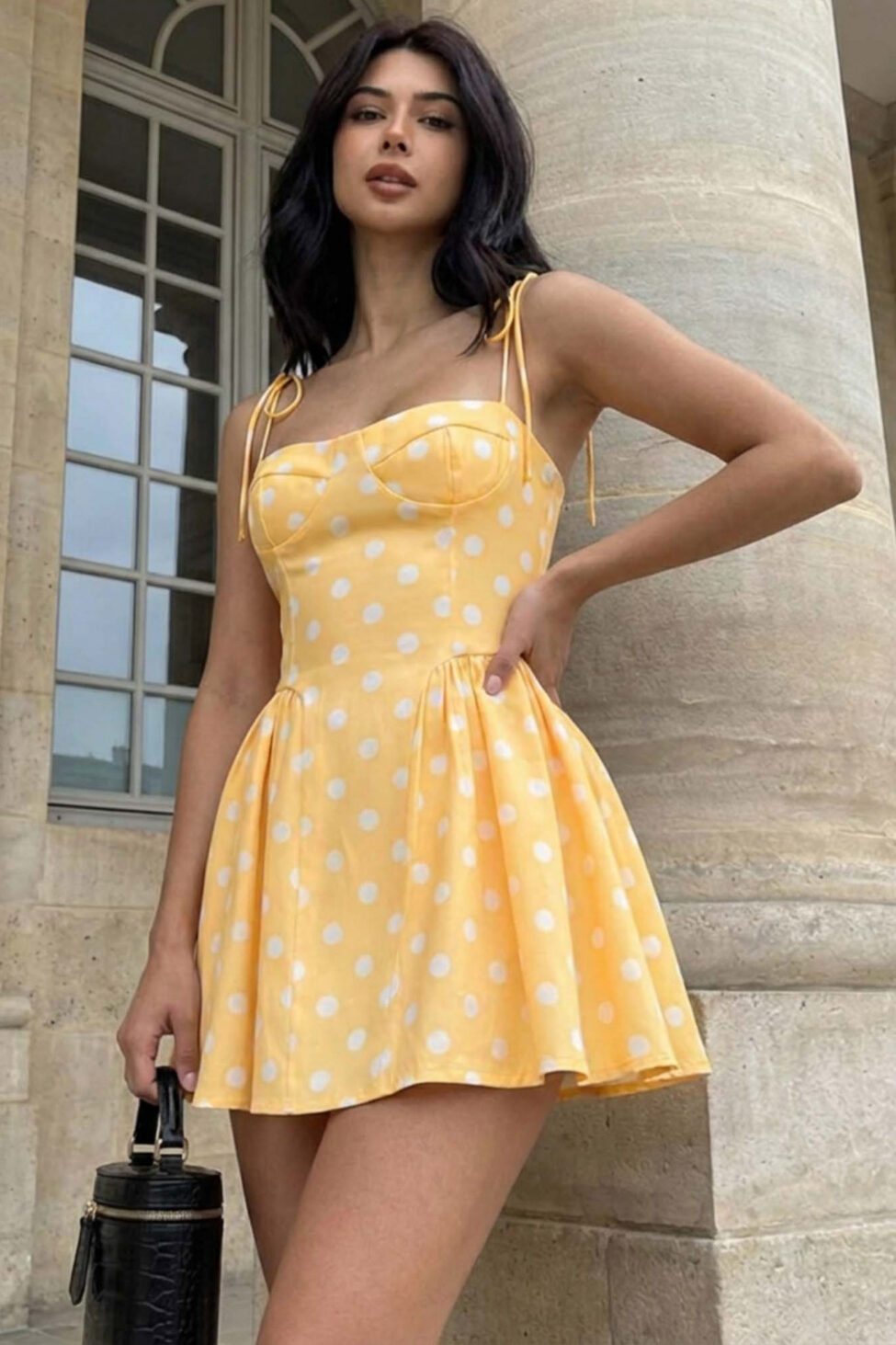 Alder μίνι φόρεμα με τιράντες πουά κίτρινο - Image 2