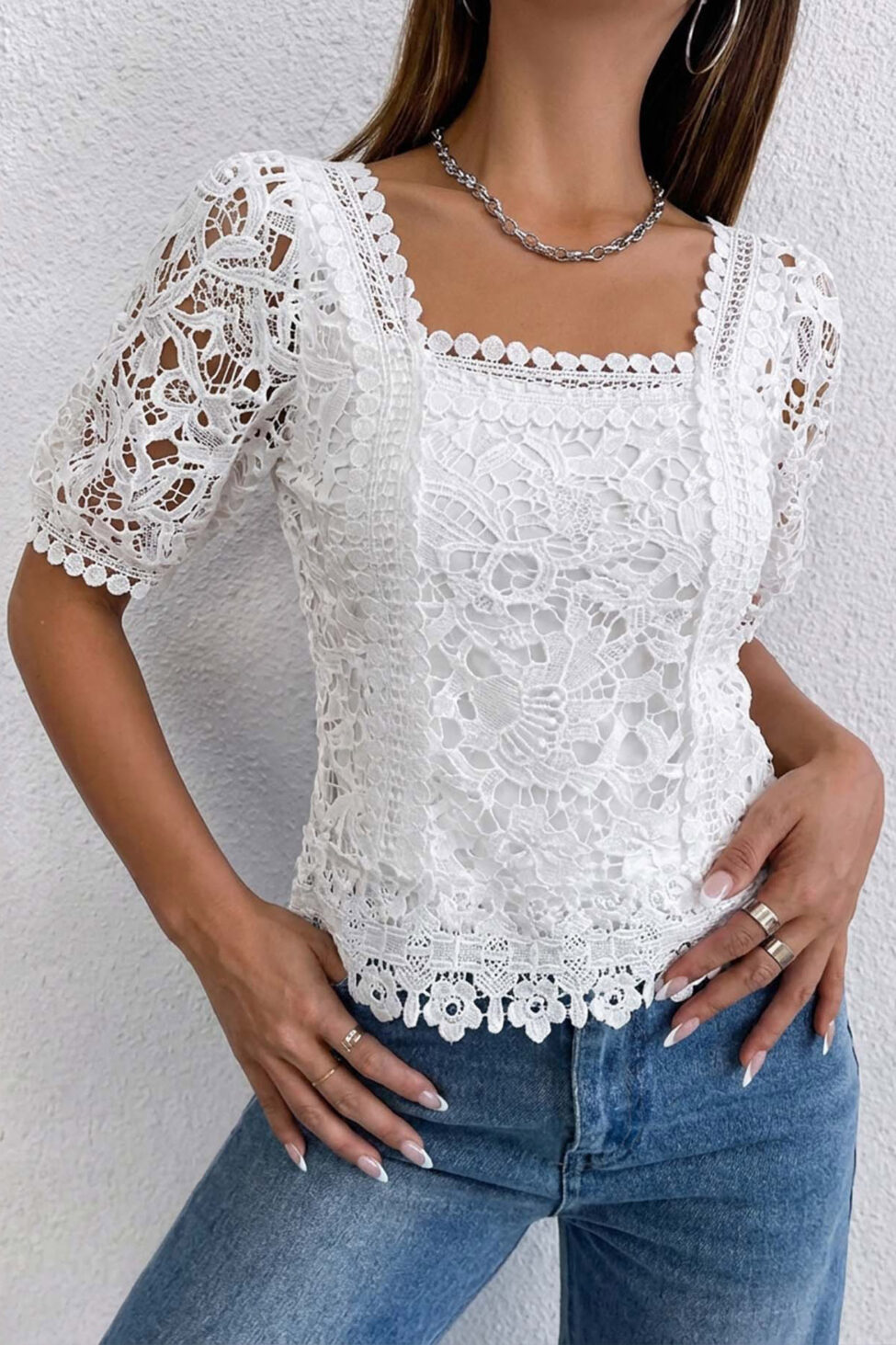 Aphrodite μπλούζα με δαντέλα λευκό - Image 2