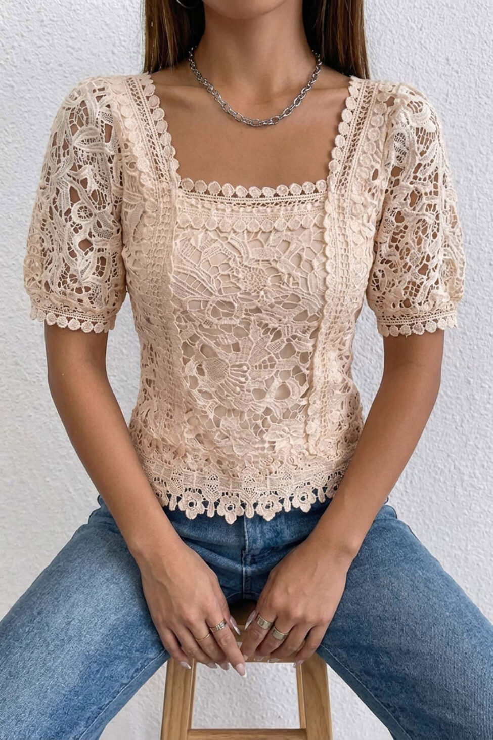 Aphrodite μπλούζα με δαντέλα μπεζ - Image 2