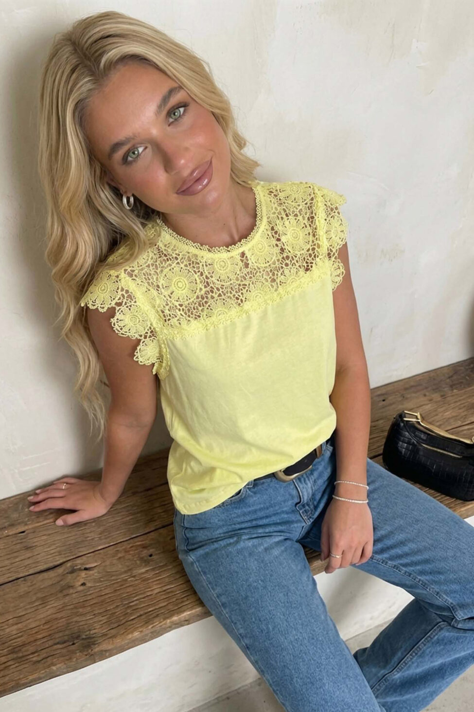 Aporia μπλούζα με δαντέλα κίτρινο - Image 2
