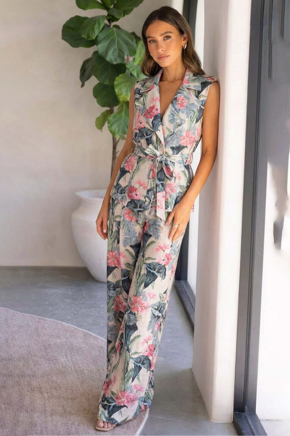 Arielle σετ γιλέκο παντελόνι φλοράλ ροζ - Image 2