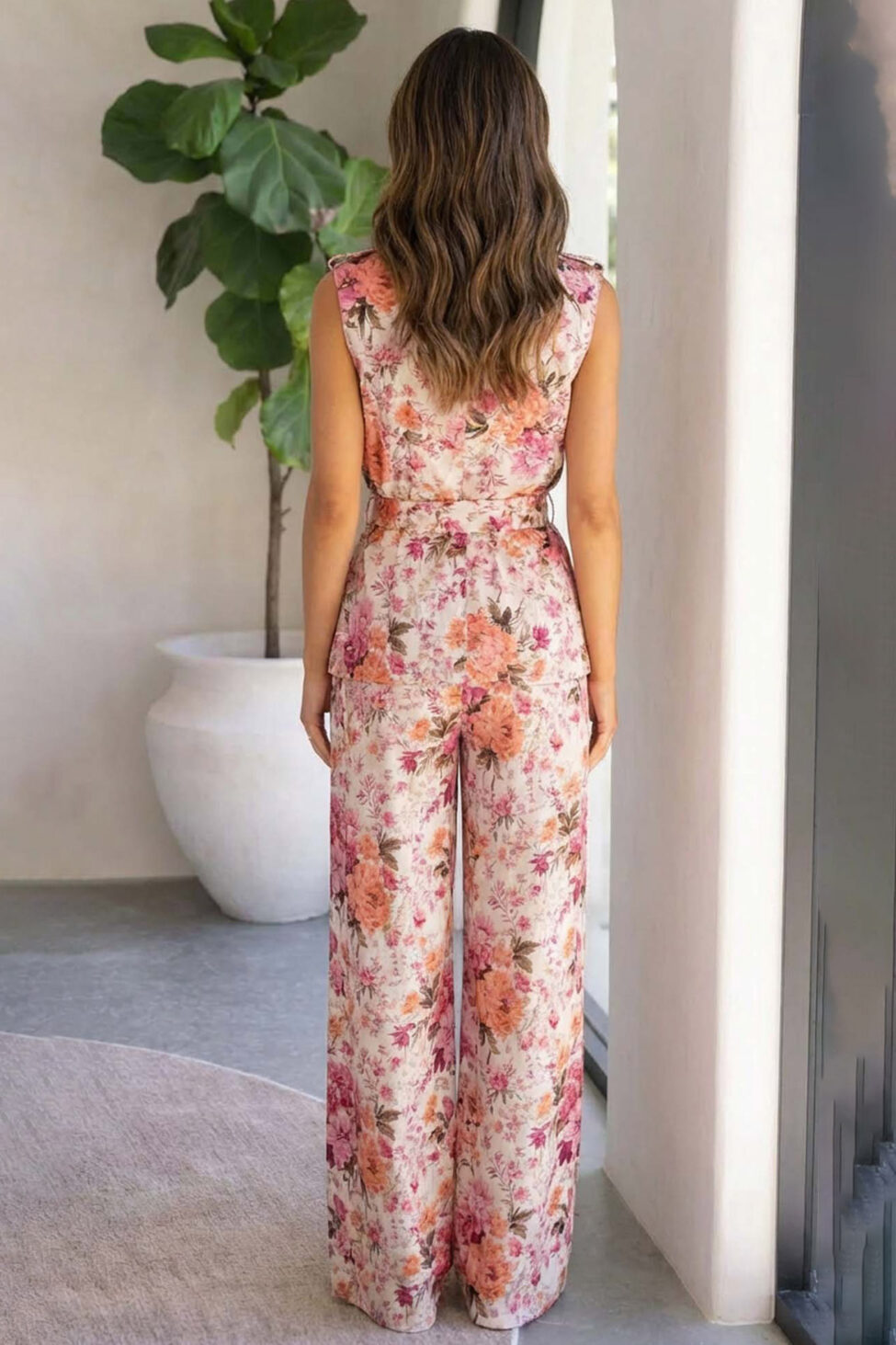 Arielle σετ γιλέκο παντελόνι φλοράλ σομόν - Image 2