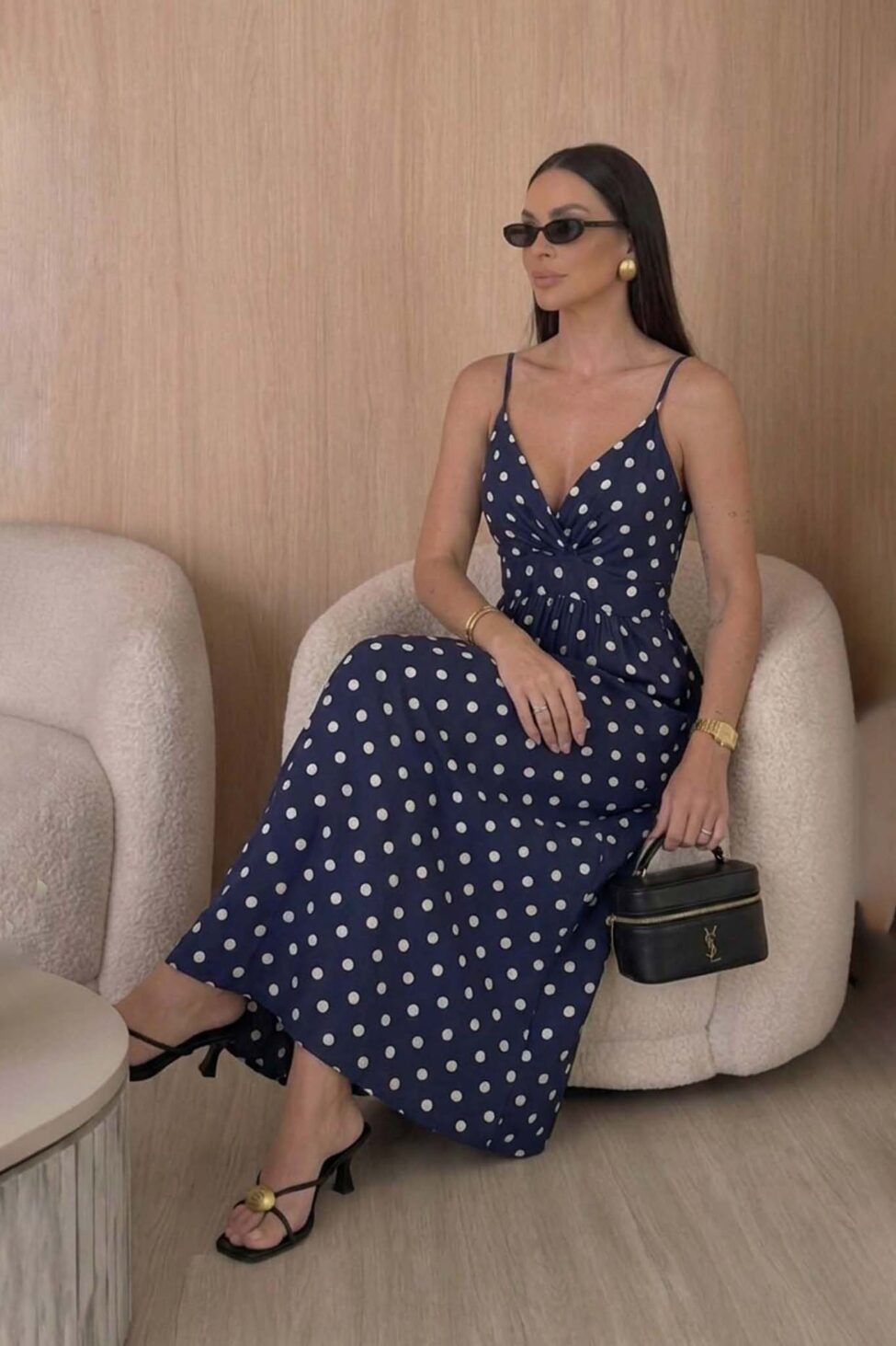 Arista μίντι πουά φόρεμα με λεπτές τιράντες μπλε - Image 2