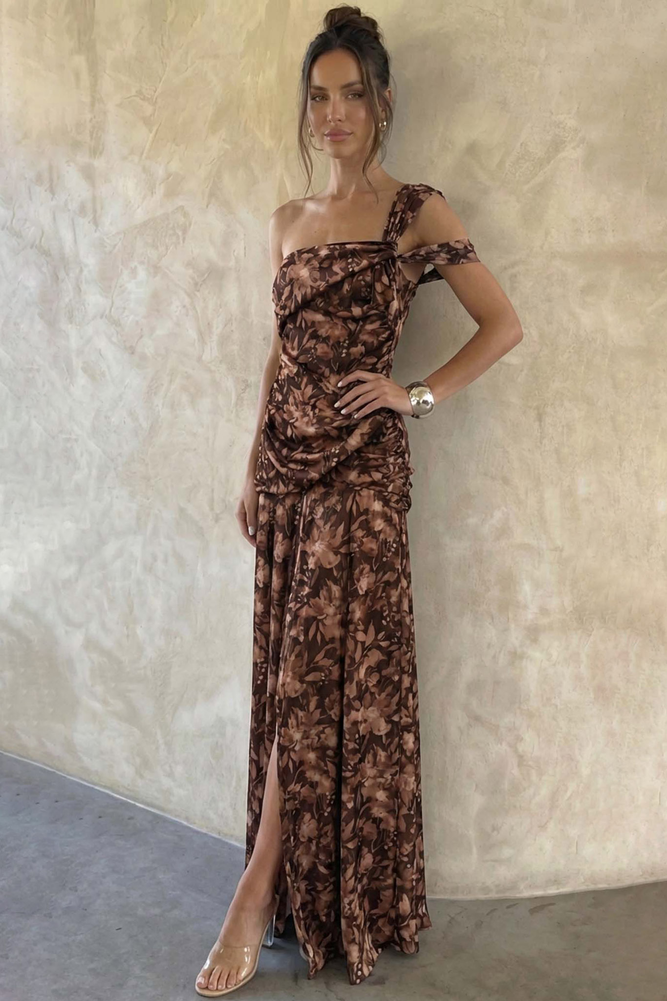 Athos φόρεμα μάξι φλοράλ καφέ Athos φόρεμα μάξι φλοράλ καφέ - Image 1