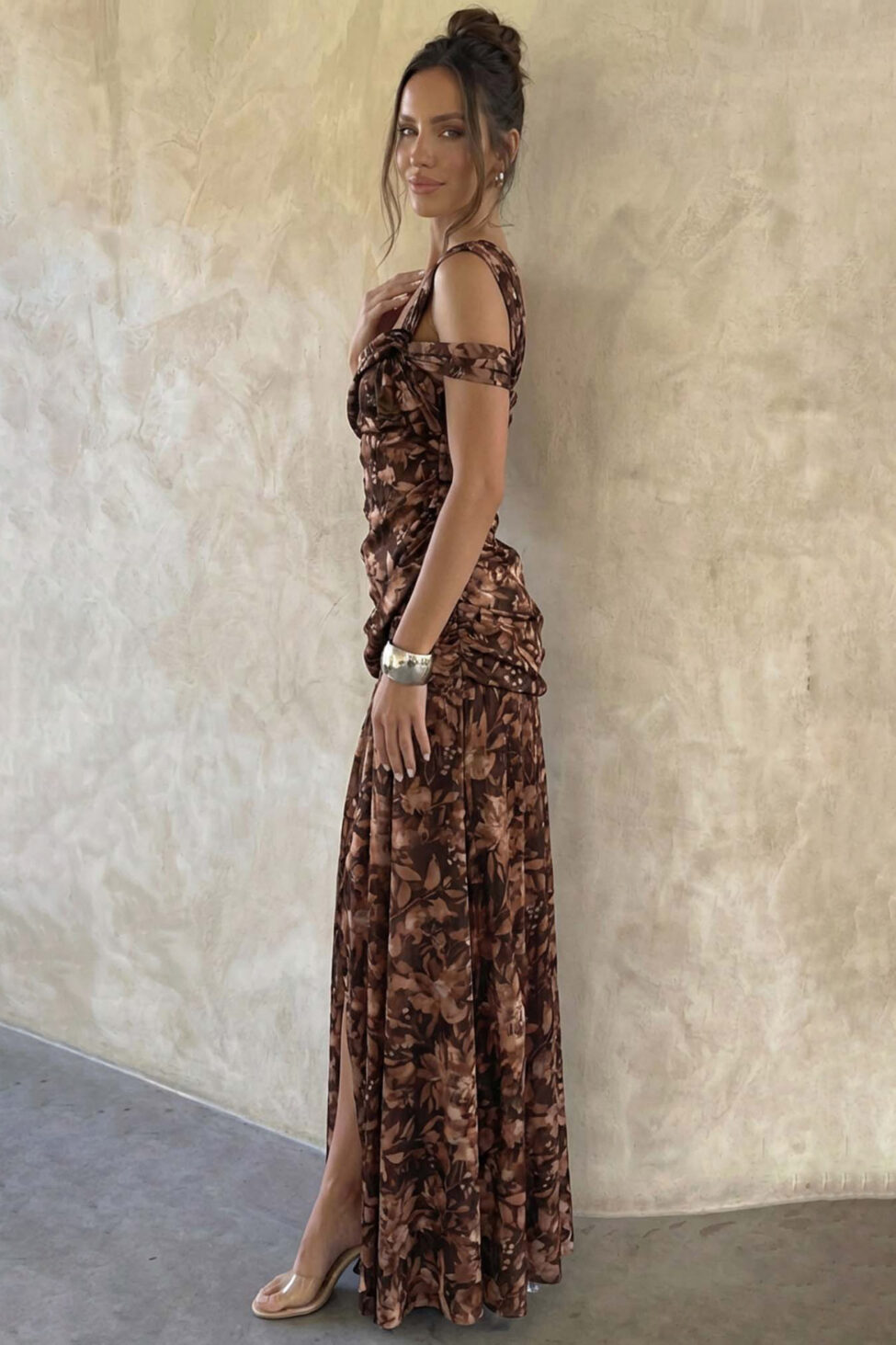 Athos φόρεμα μάξι φλοράλ καφέ - Image 2