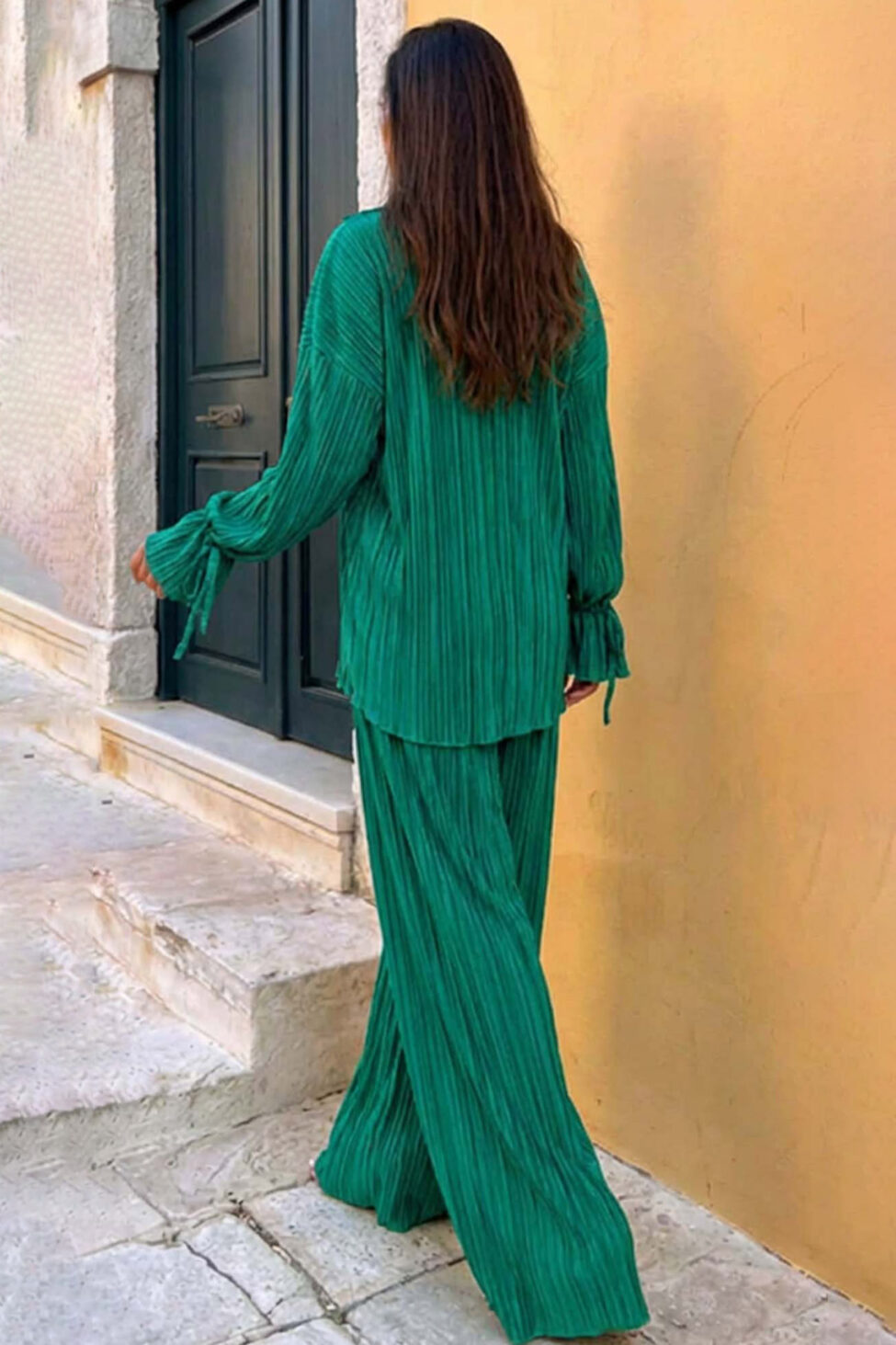 Axelia σετ πουκάμισο - παντελόνα πλισέ πράσινο - Image 2