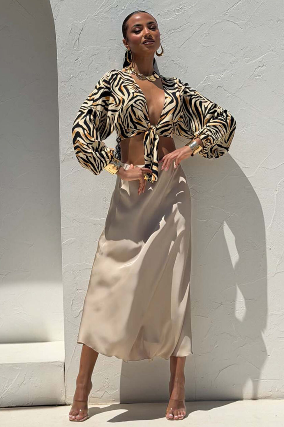 Bali σετ τοπ φούστα μπεζ - Image 4