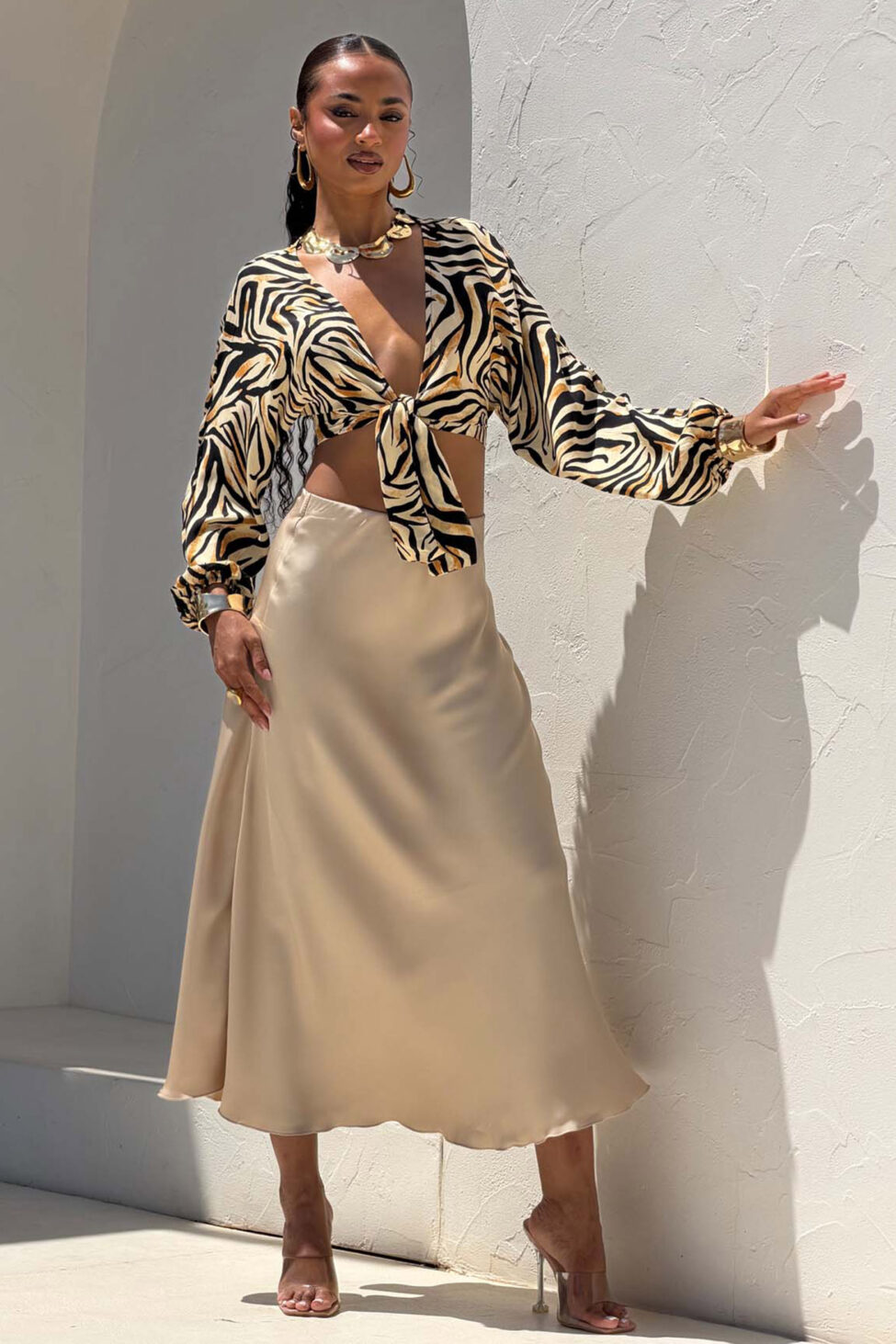 Bali σετ τοπ φούστα μπεζ - Image 5