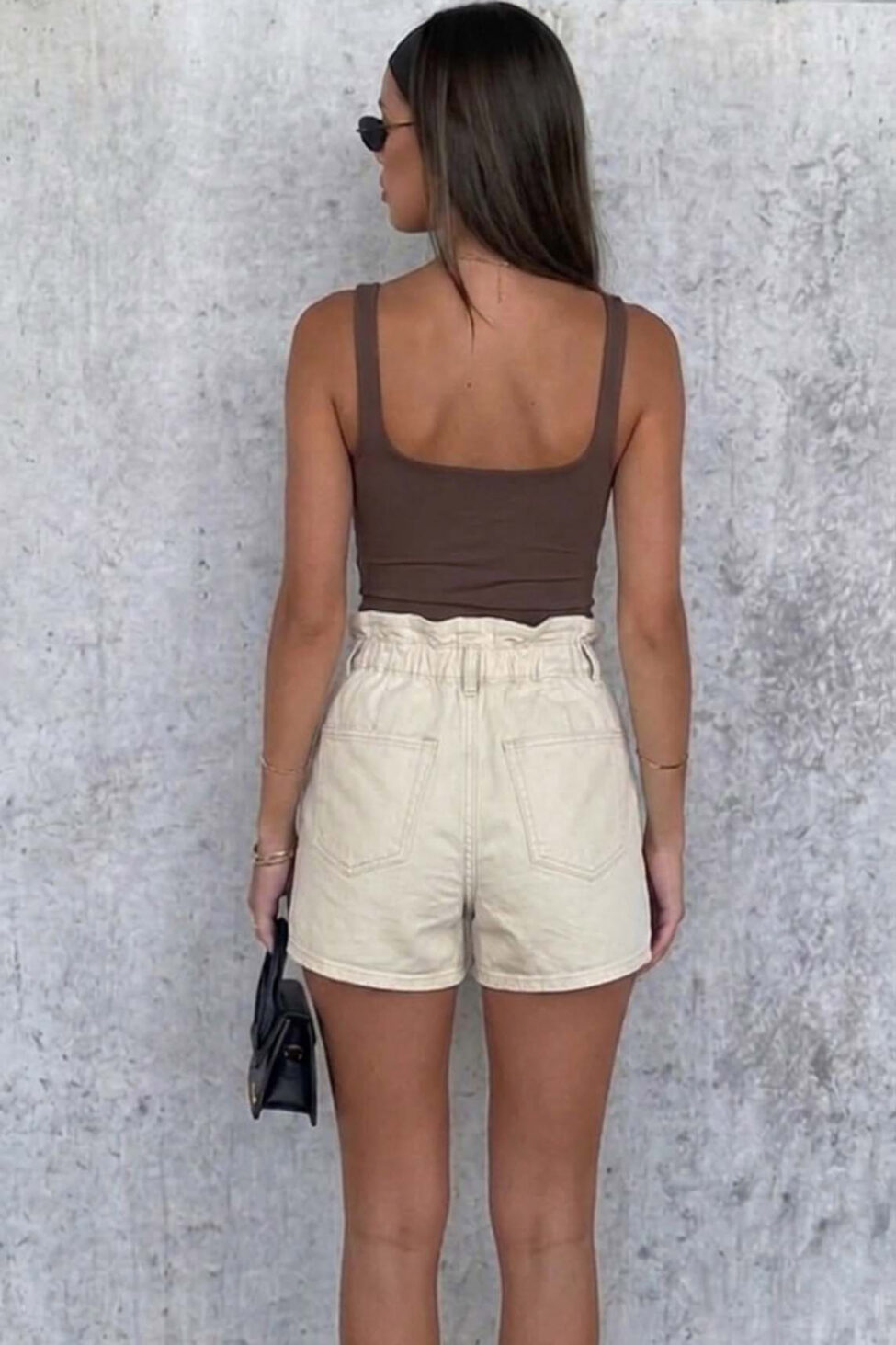 Basicia τζιν σορτς ψηλόμεσο με λάστιχο στη μέση εκρού - Image 2