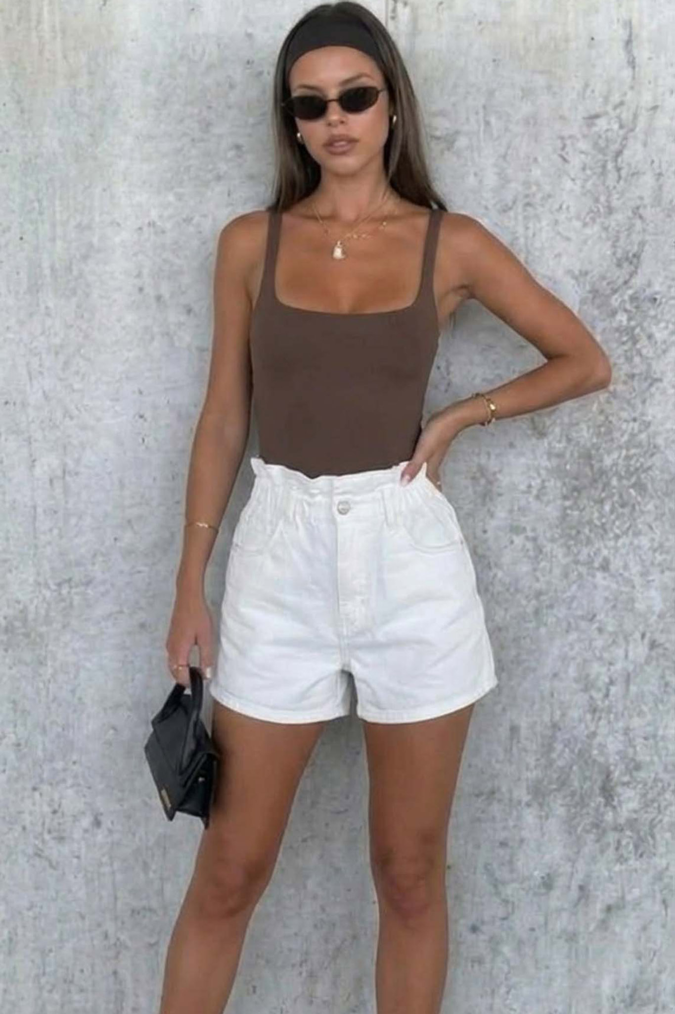 Basicia τζιν σορτς ψηλόμεσο με λάστιχο στη μέση λευκό - Image 1