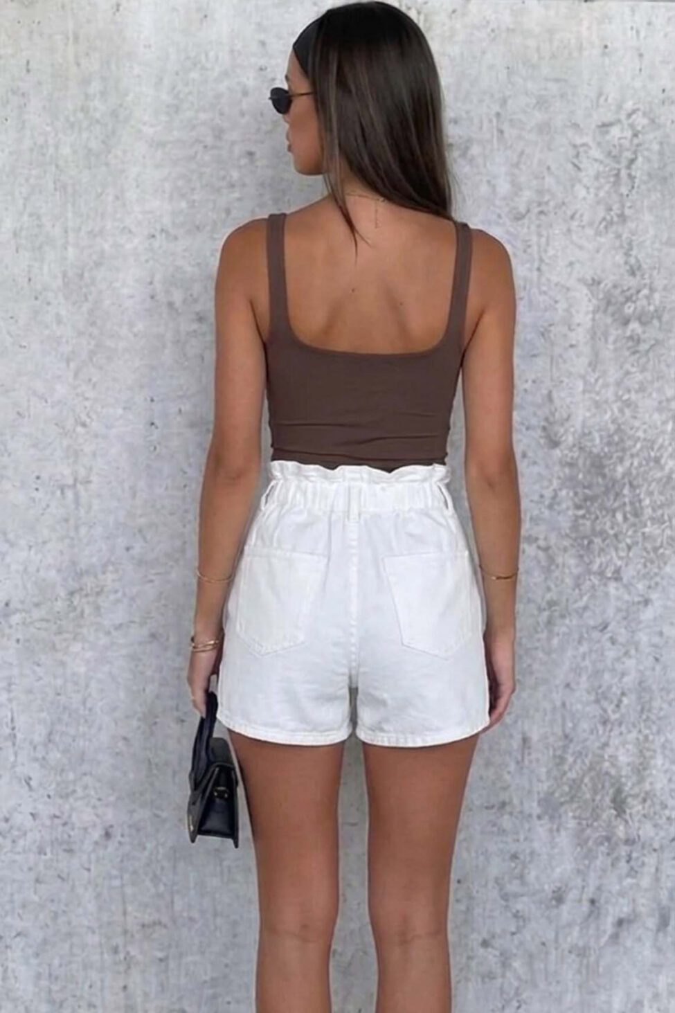 Basicia τζιν σορτς ψηλόμεσο με λάστιχο στη μέση λευκό - Image 2