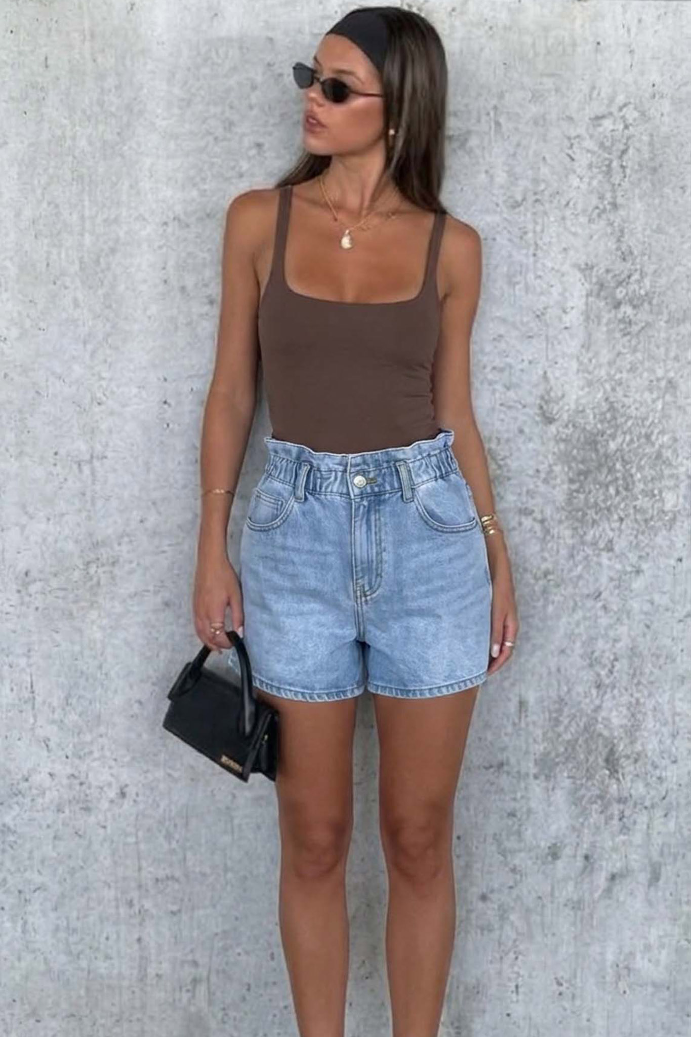 Basicia τζιν σορτς ψηλόμεσο με λάστιχο στη μέση μπλε - Image 1