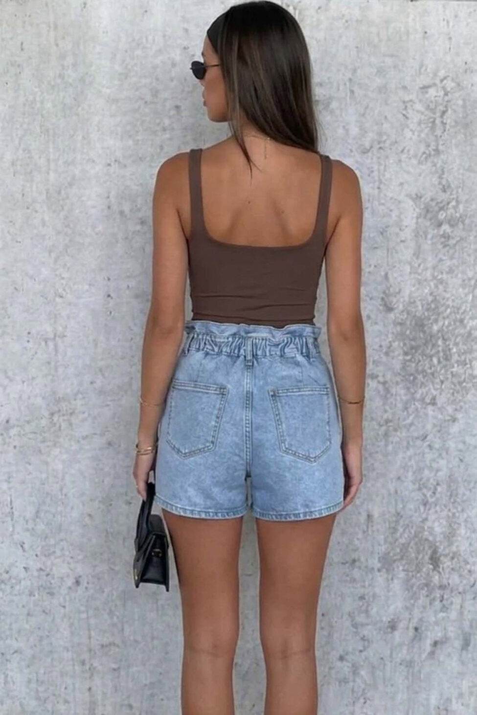 Basicia τζιν σορτς ψηλόμεσο με λάστιχο στη μέση μπλε - Image 2