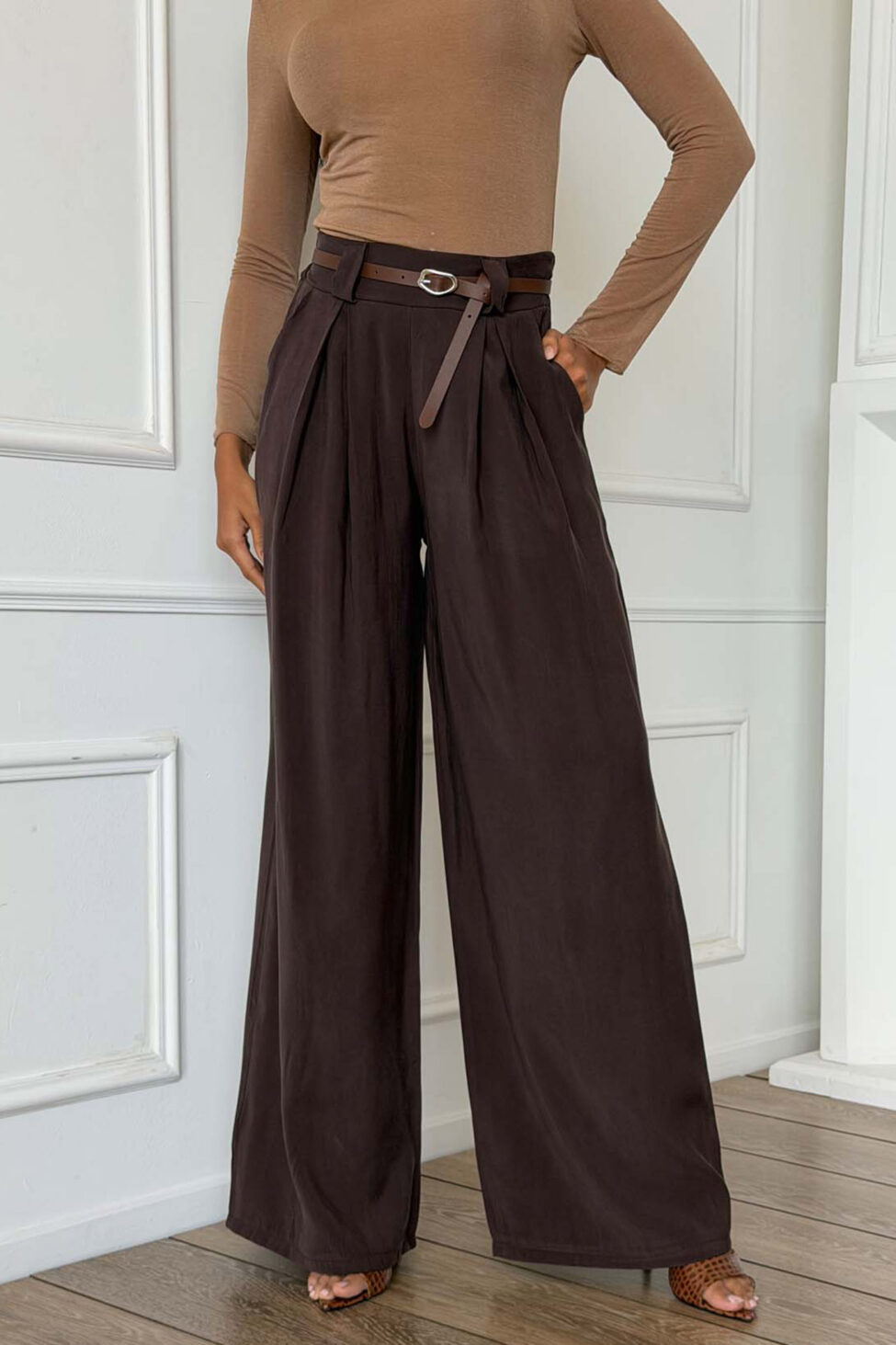 Bastille παντελόνι με ζώνη καφέ - Image 4