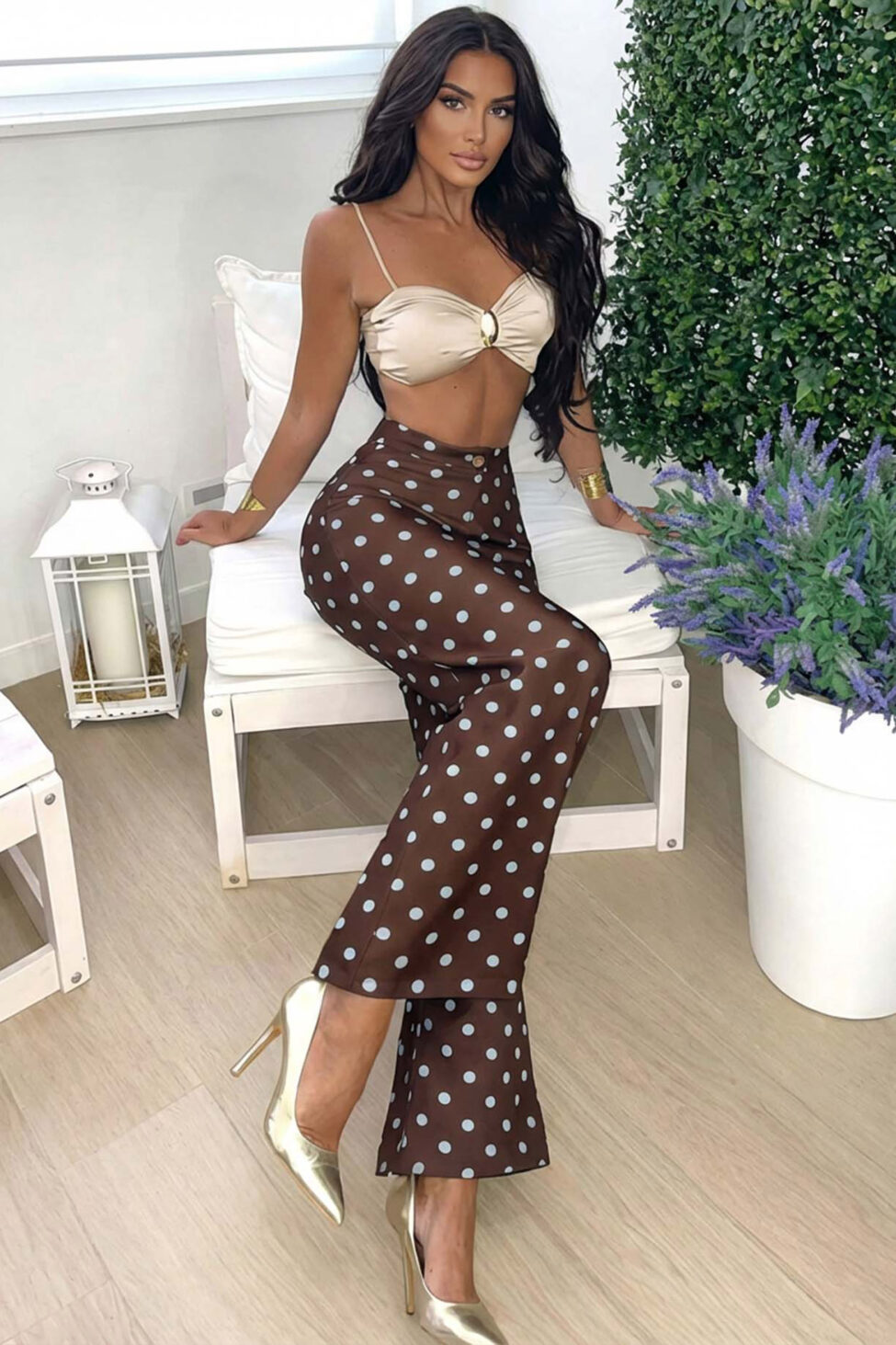 Borasco παντελόνι πουά καφέ - Image 2