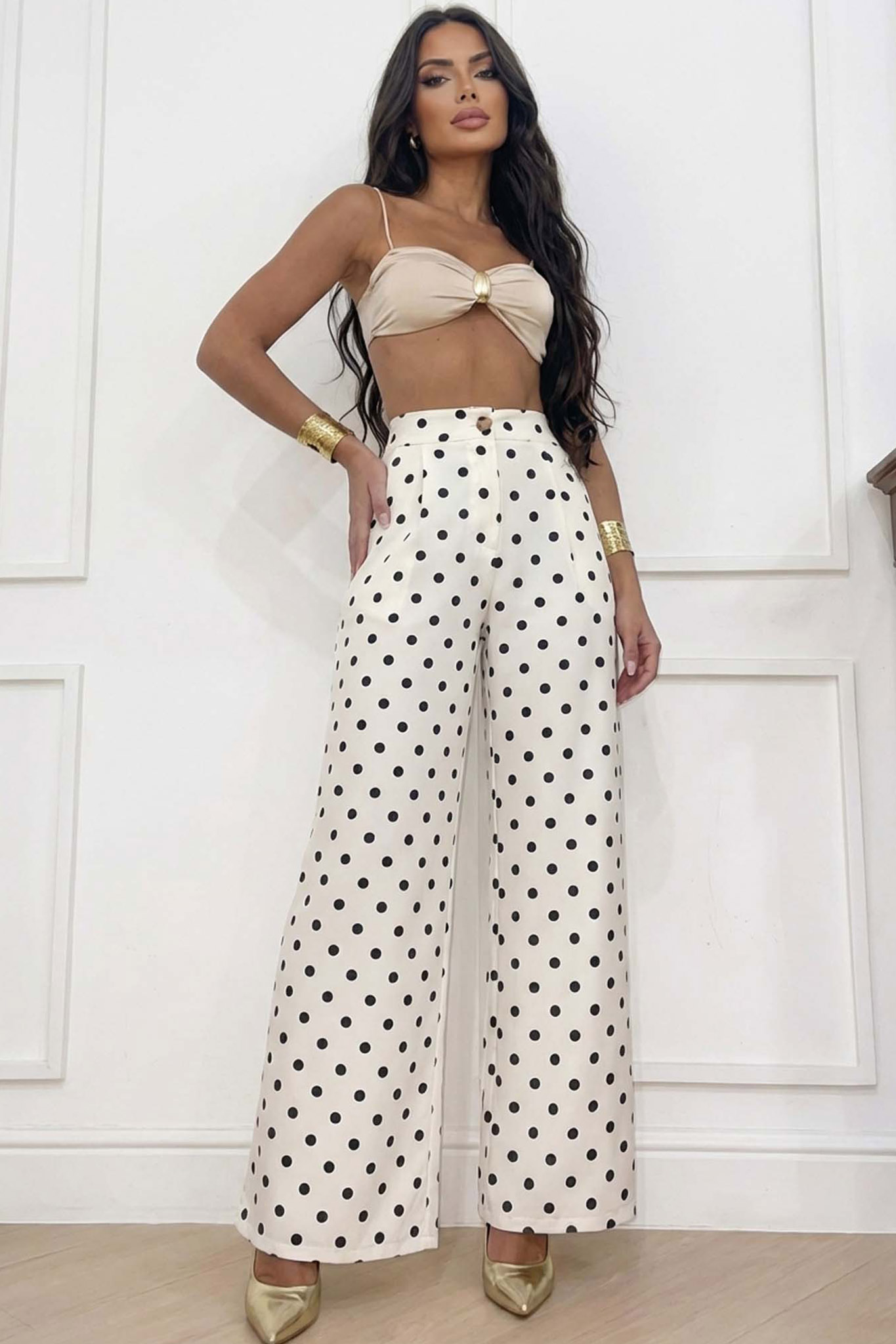 Borasco παντελόνι πουά λευκό Borasco παντελόνι πουά λευκό - Image 1