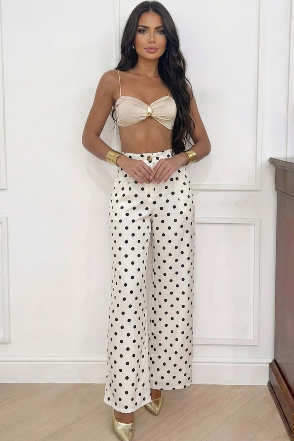 Borasco παντελόνι πουά λευκό - Image 2