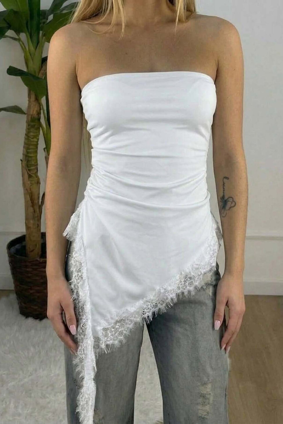 Capricci ασύμμετρη μπλούζα στράπλες λευκό - Image 2