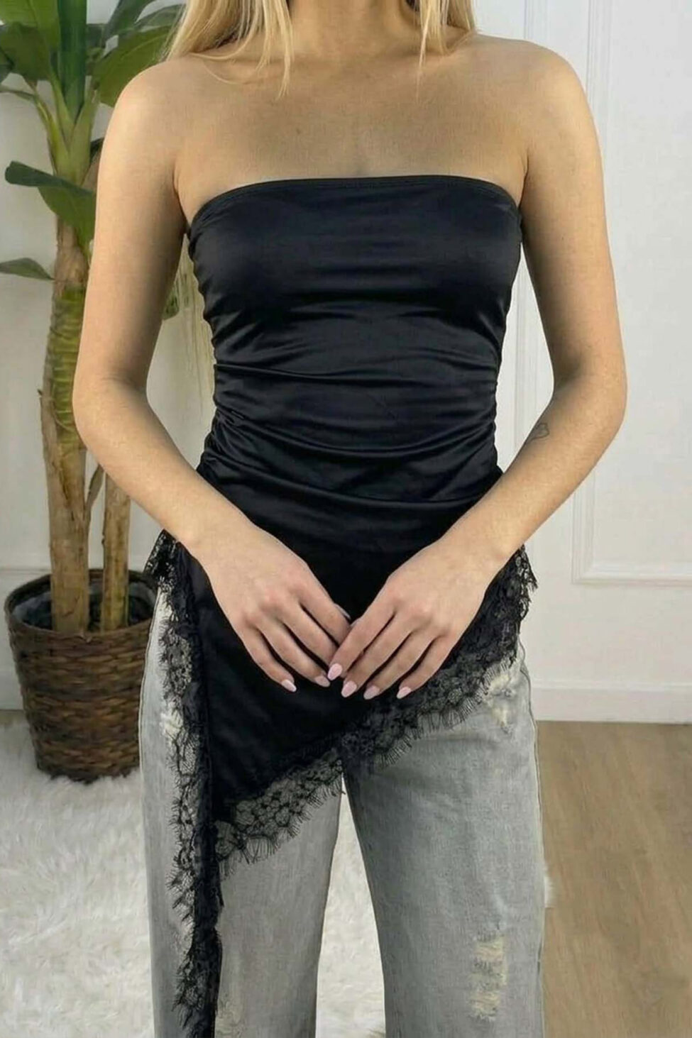 Capricci ασύμμετρη μπλούζα στράπλες μαύρο - Image 2