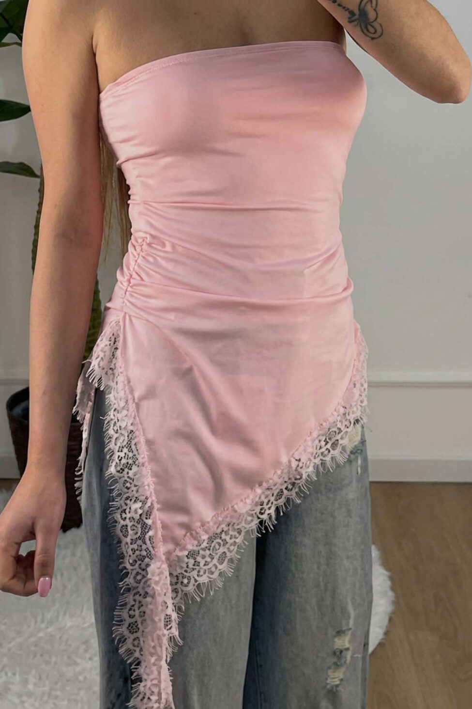 Capricci ασύμμετρη μπλούζα στράπλες ροζ - Image 2