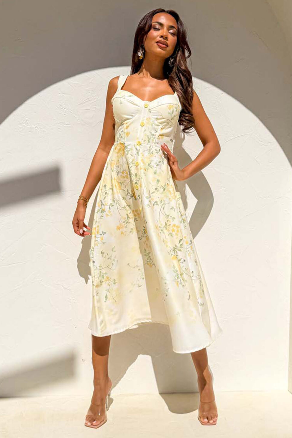 Cleopatra μίντι φλοράλ φορέμα κίτρινο - Image 2