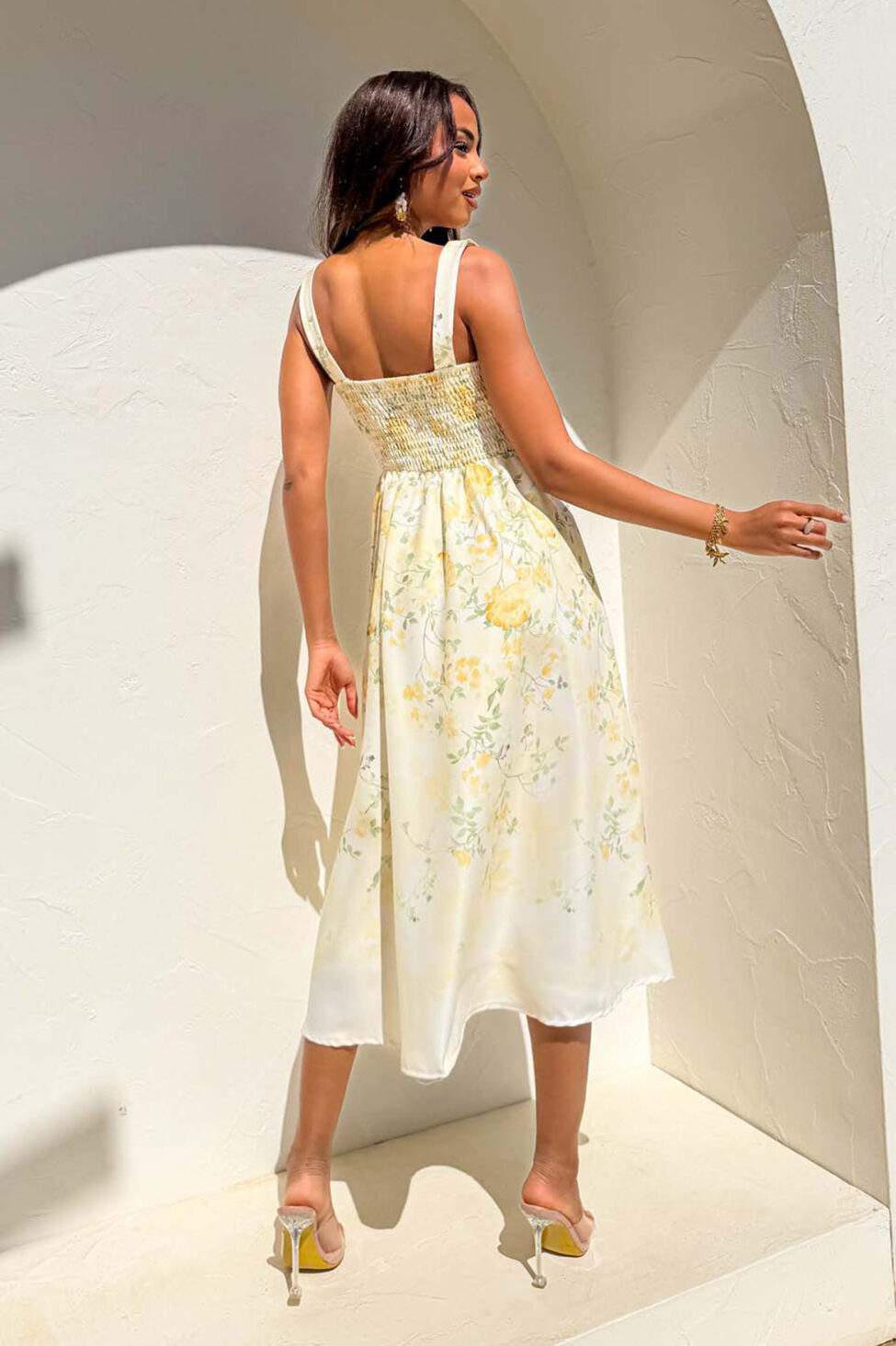 Cleopatra μίντι φλοράλ φορέμα κίτρινο - Image 3