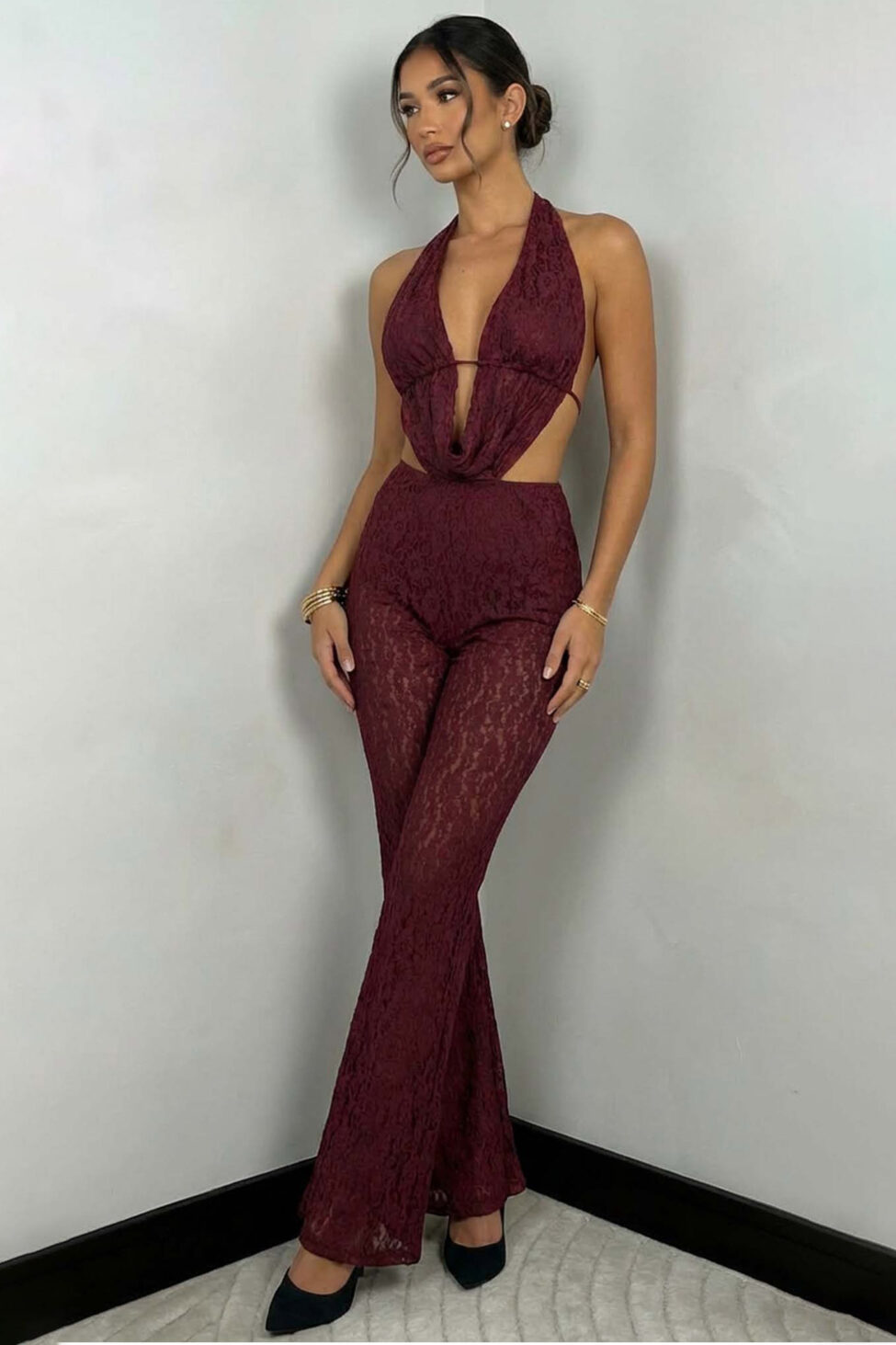 Cochise σετ τοπ με παντελόνα με δαντέλα μπορντό - Image 2