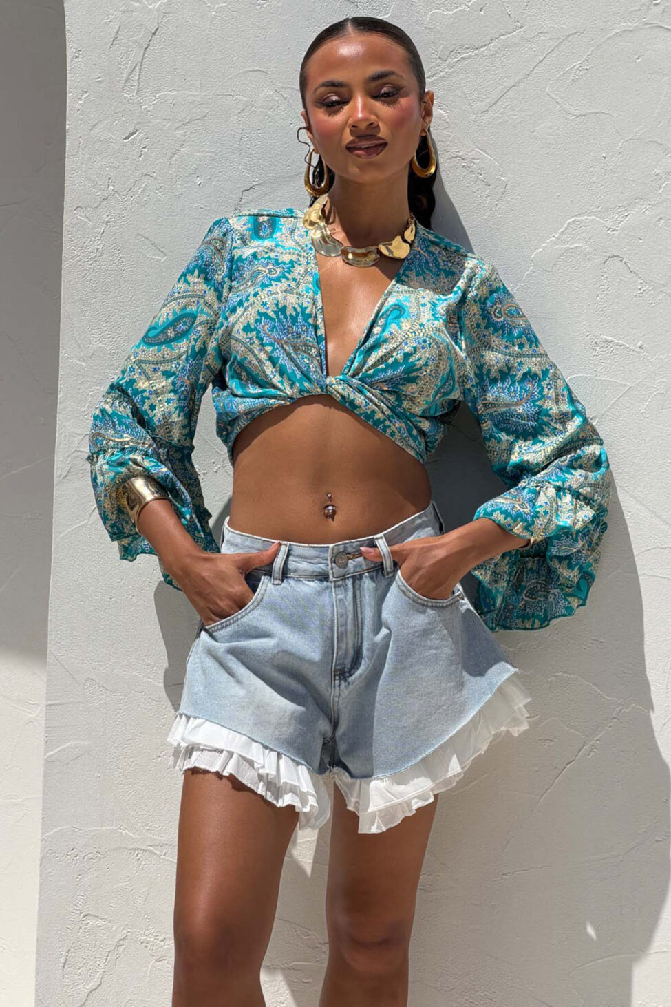 Colmar τοπ κρουαζέ εμπριμέ με δέσιμο τιρκουάζ - Image 3