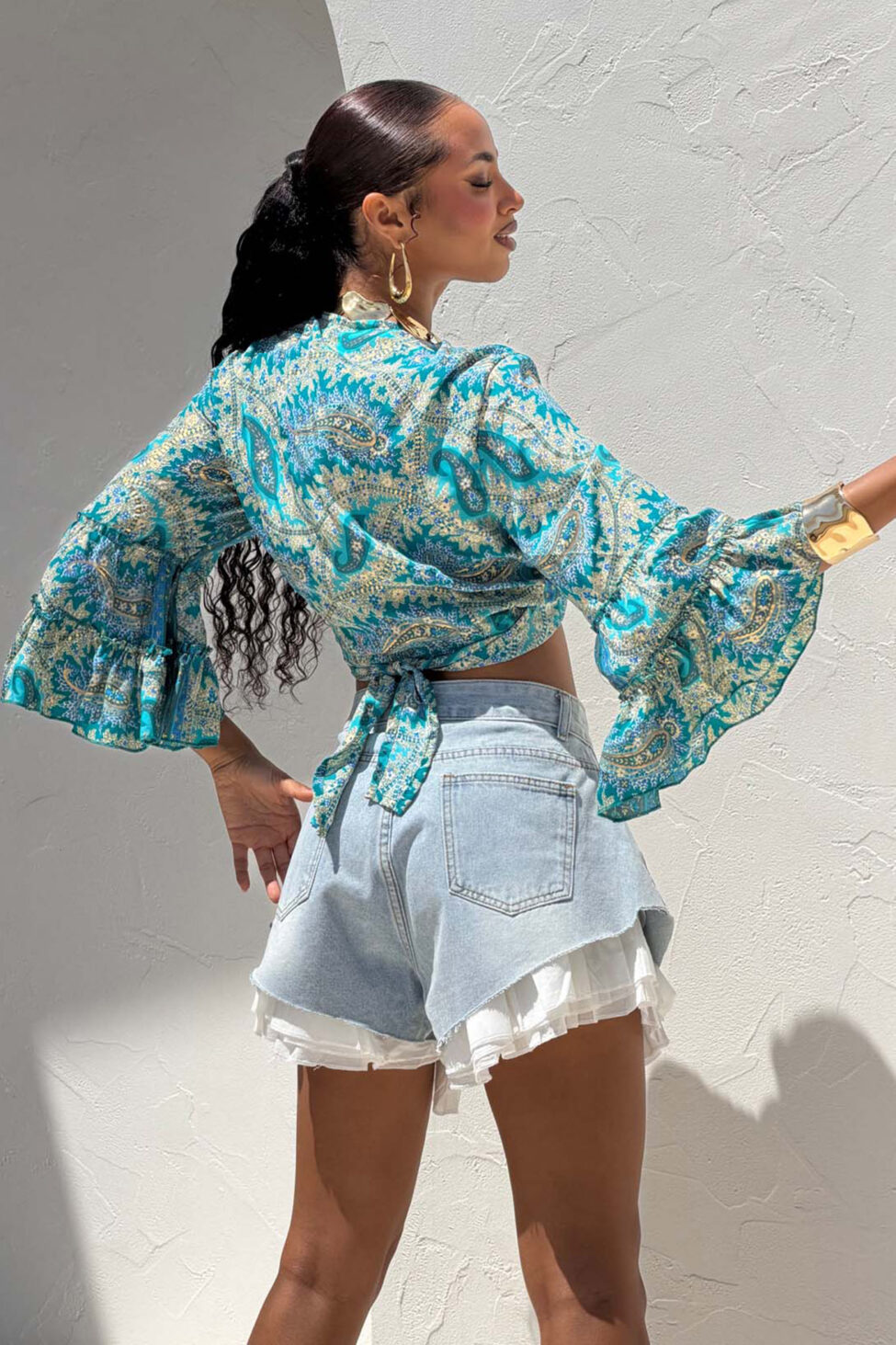 Colmar τοπ κρουαζέ εμπριμέ με δέσιμο τιρκουάζ - Image 5