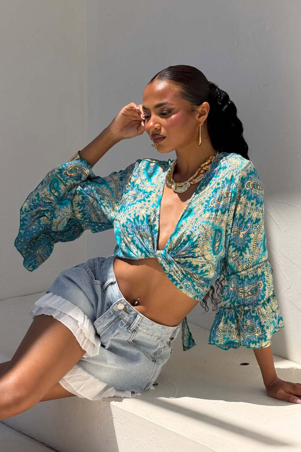 Colmar τοπ κρουαζέ εμπριμέ με δέσιμο τιρκουάζ - Image 6