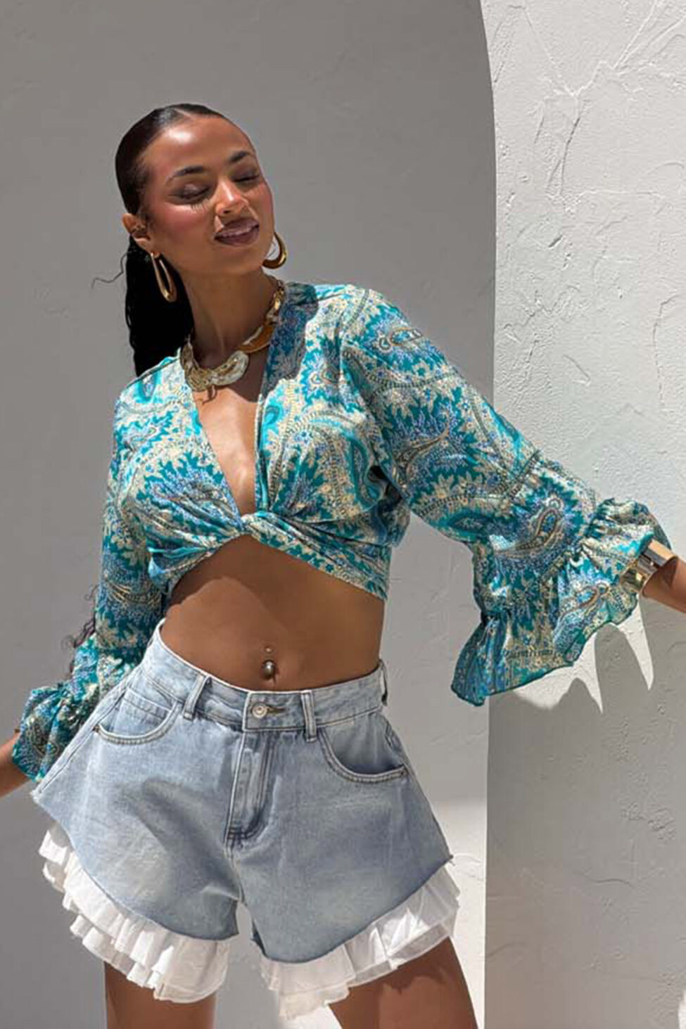 Colmar τοπ κρουαζέ εμπριμέ με δέσιμο τιρκουάζ - Image 8