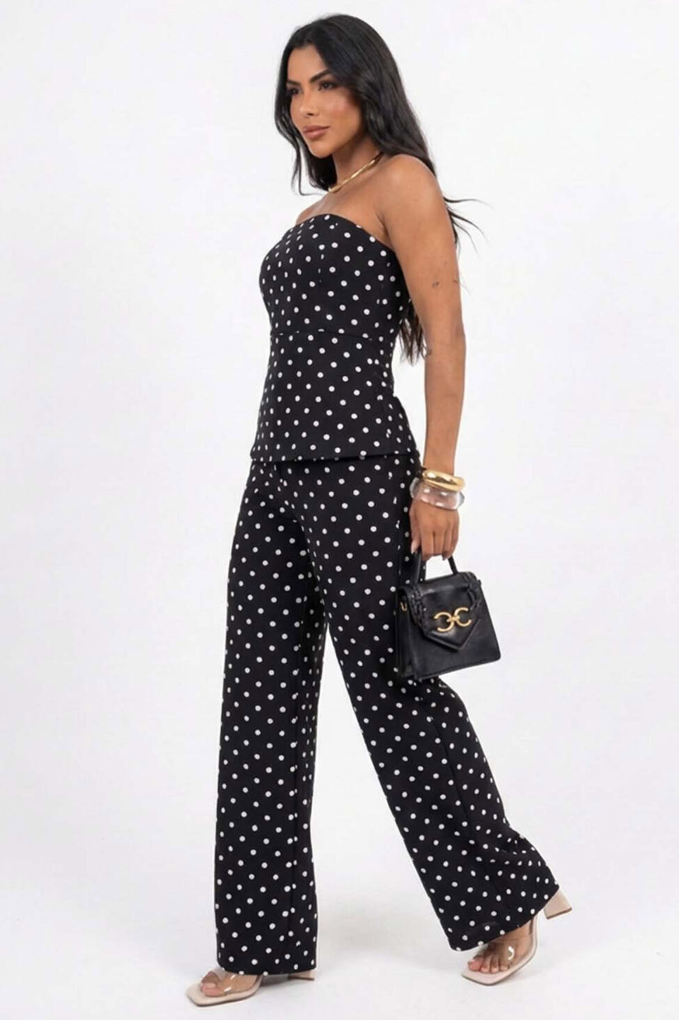 Crude σετ στράπλες - παντελόνι πουά μαύρο - Image 2