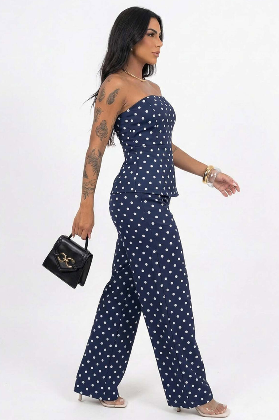 Crude σετ στράπλες - παντελόνι πουά μπλε - Image 2