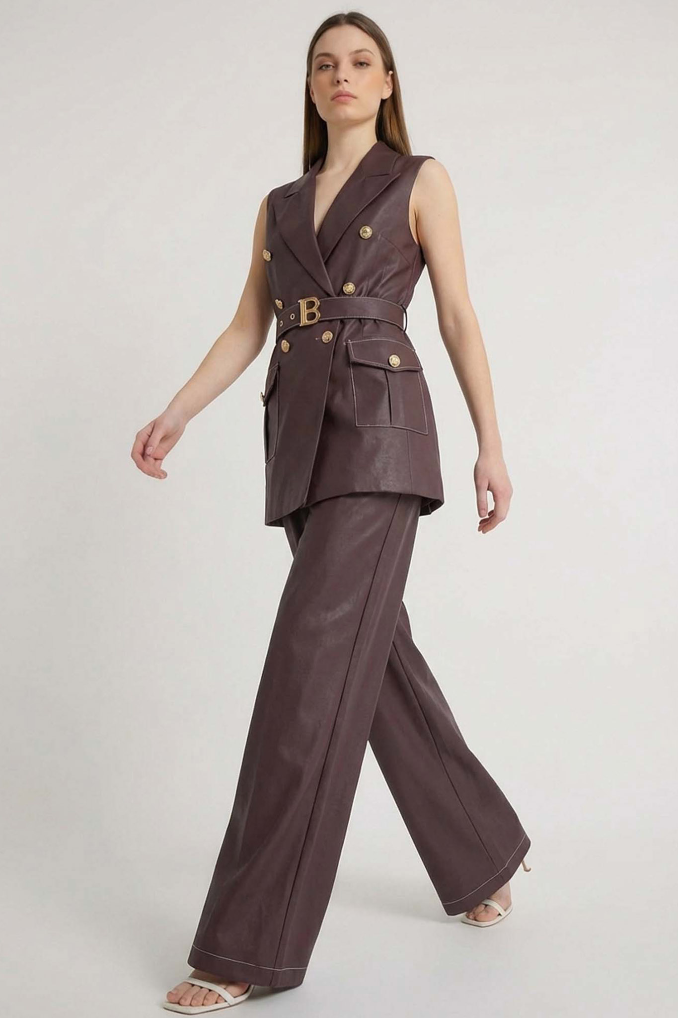 Dalia σετ γιλέκο παντελόνι καφέ Dalia σετ γιλέκο παντελόνι καφέ - Image 1