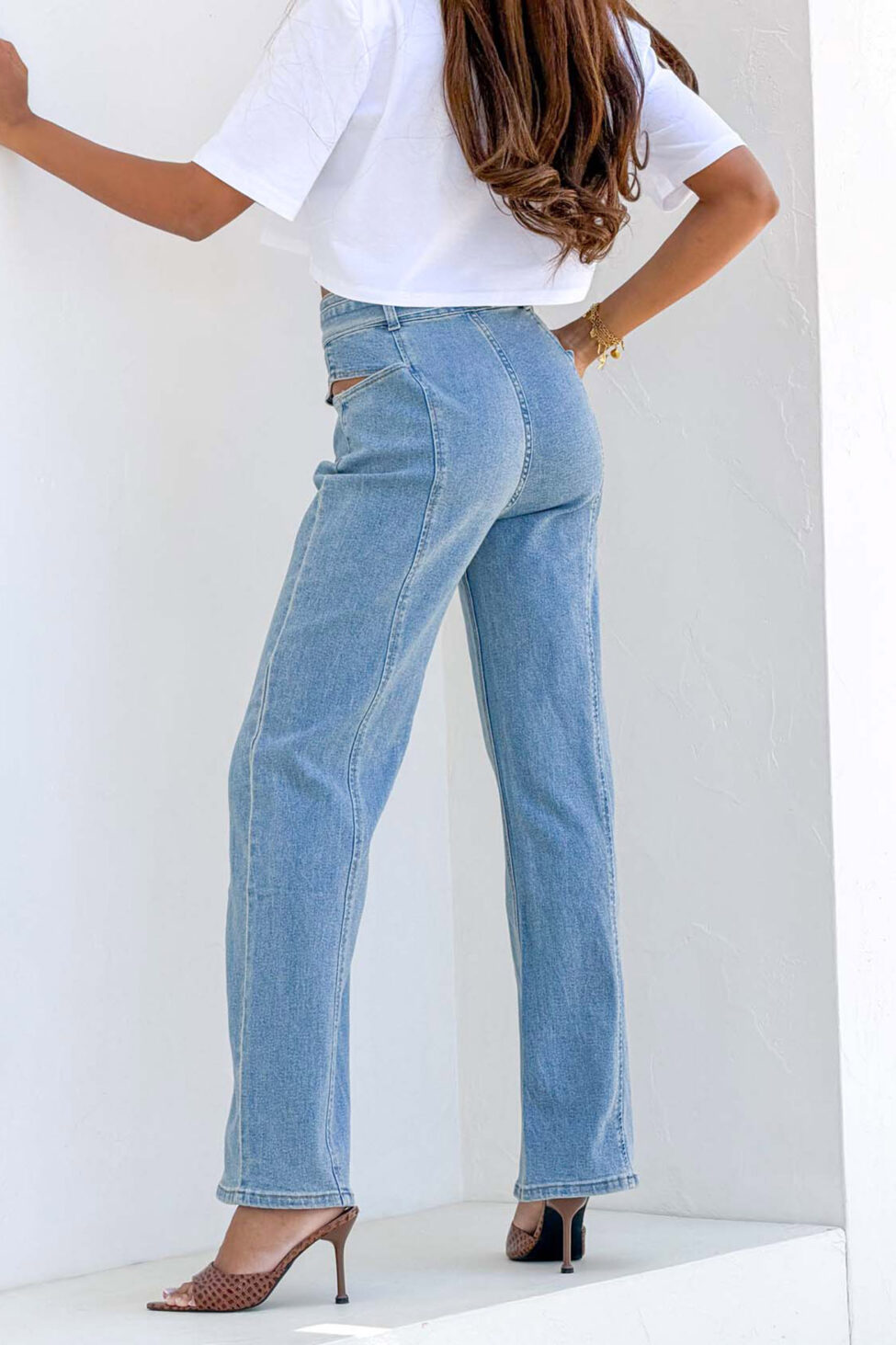 Debra τζιν παντελόνι με ζώνη και cut outs μπλε - Image 4