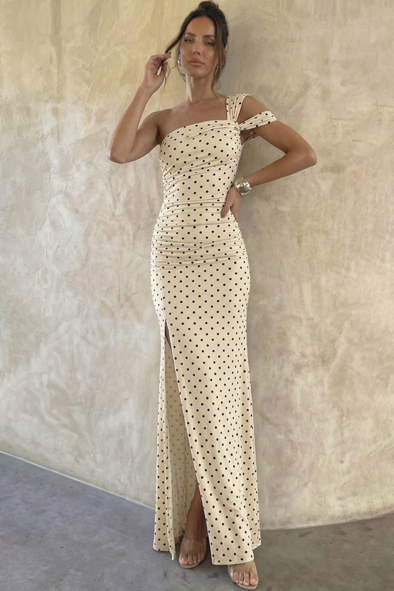 Etna φόρεμα μάξι πουά μπεζ Etna φόρεμα μάξι πουά μπεζ - Image 1