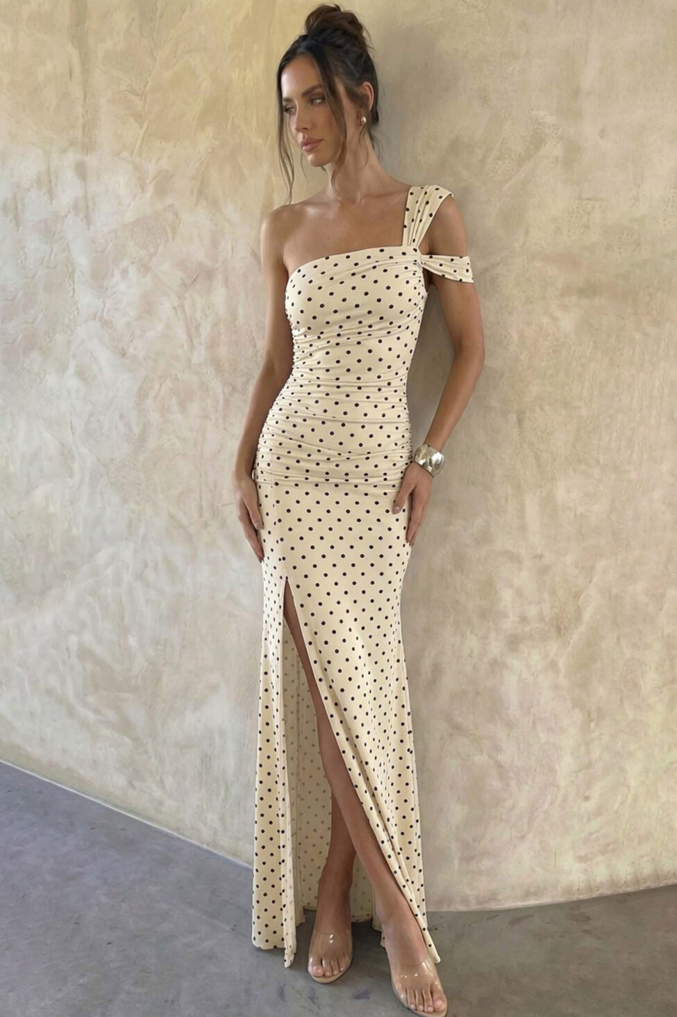 Etna φόρεμα μάξι πουά μπεζ - Image 2