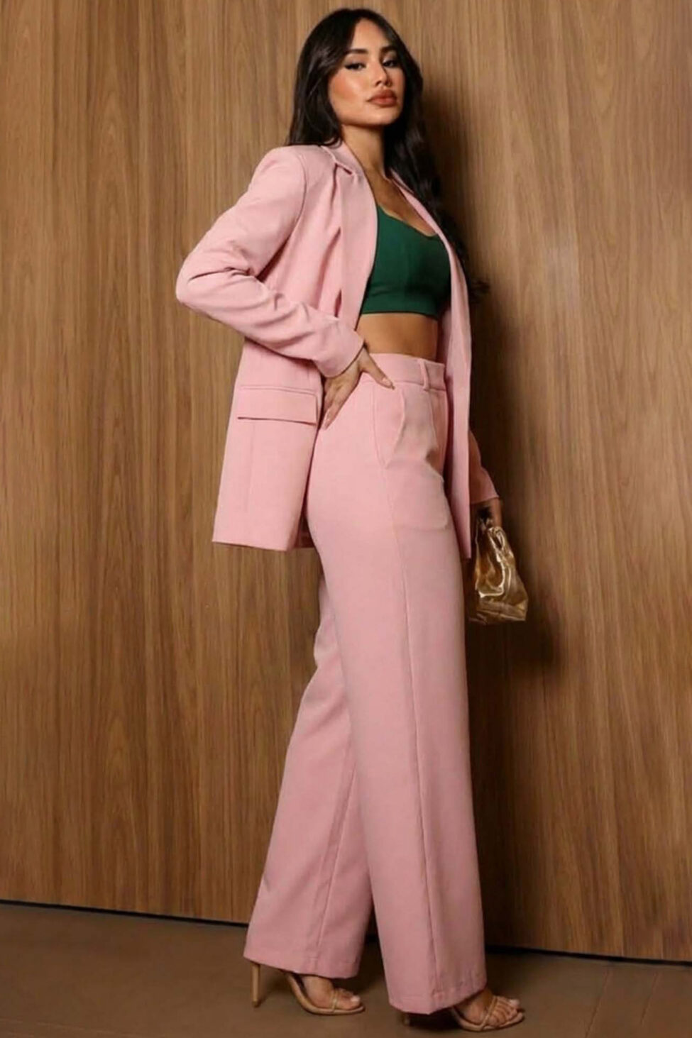 Evan σετ σακάκι παντελονι ροζ - Image 2