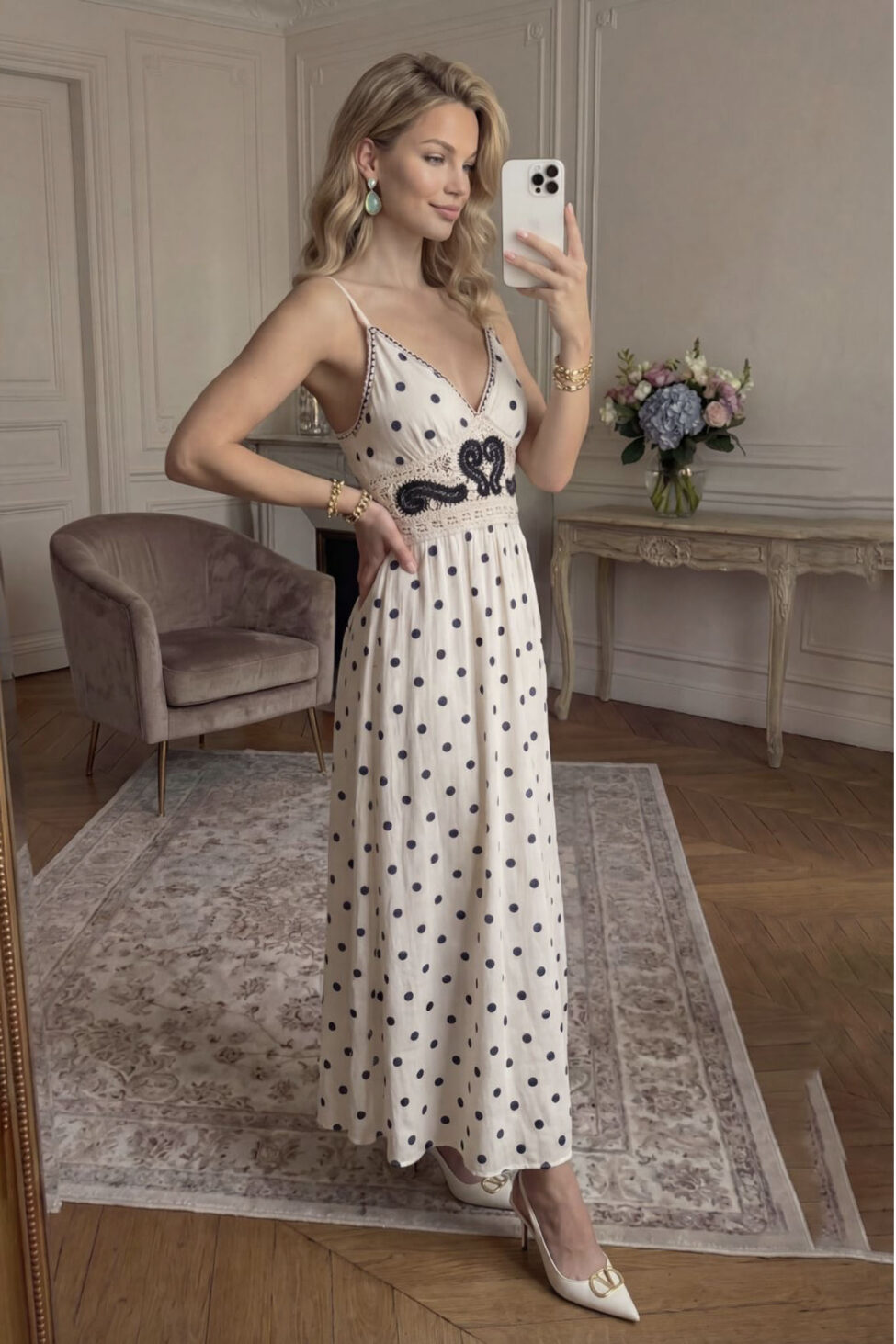 Faelin μίντι πουά φόρεμα λευκό - Image 2