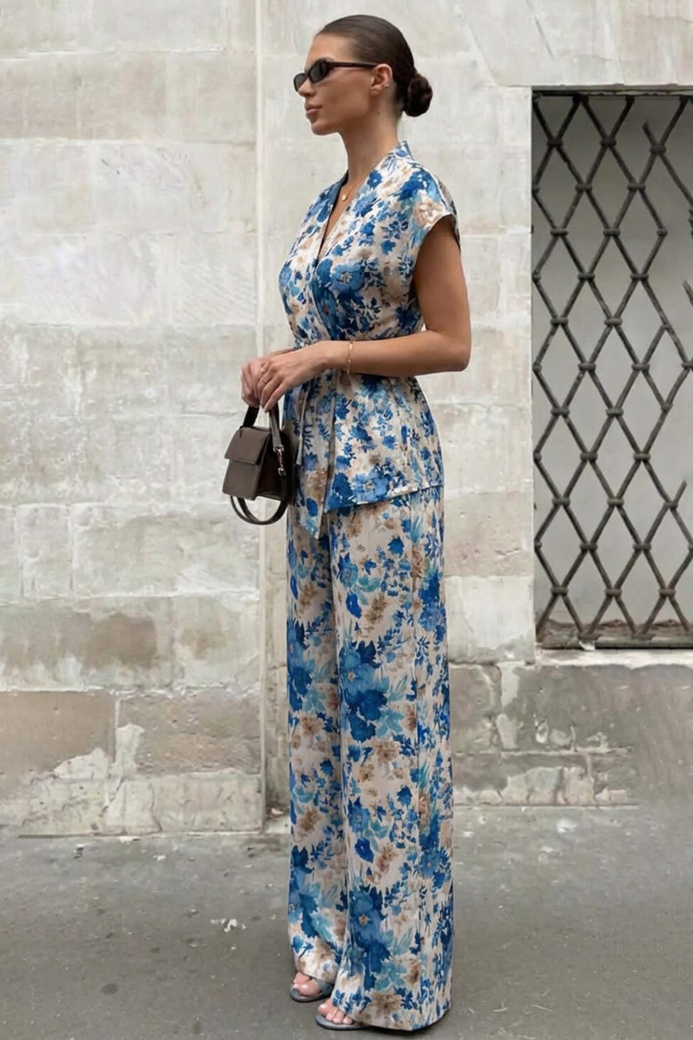 Flor σετ γιλέκο παντελόνι φλοράλ μπλε - Image 2