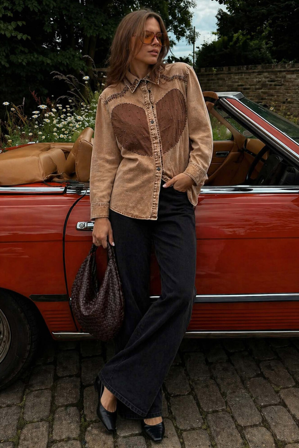 Fortuito πουκάμισο με καρδιά και διακοσμητικά τρουκς καφέ - Image 2