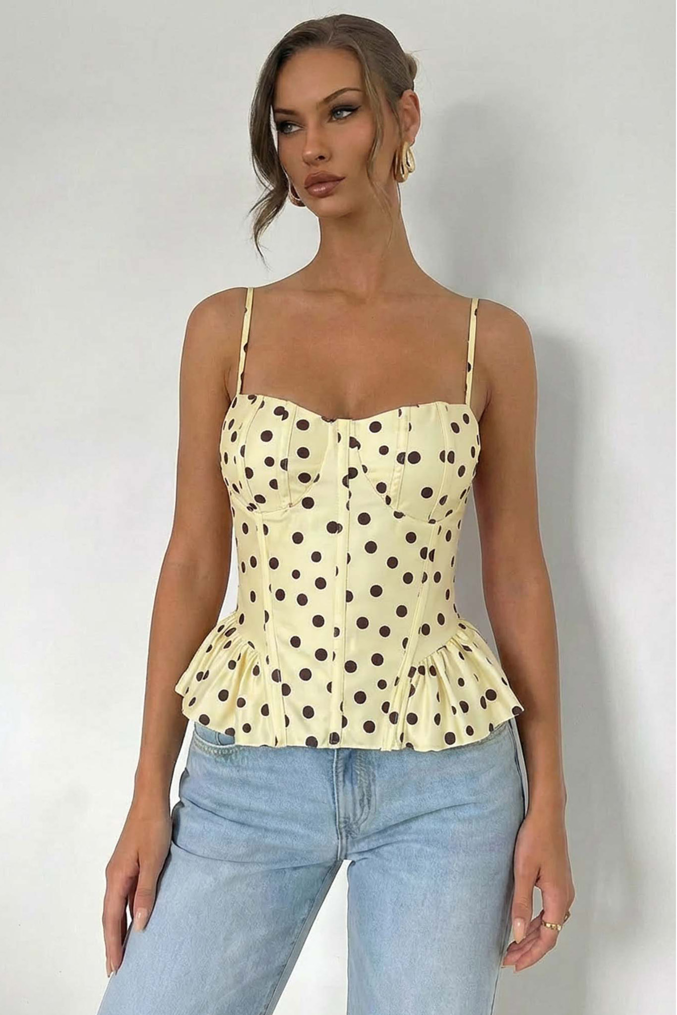 Geisha κορσές πουά με λεπτές τιράντες και βολάν κίτρινο - Image 1