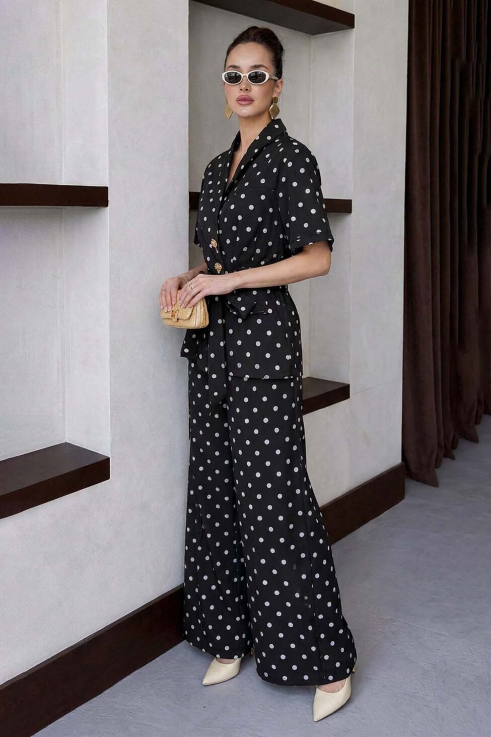 Indila σετ πουκάμισο παντελόνι πουά μαύρο - Image 2