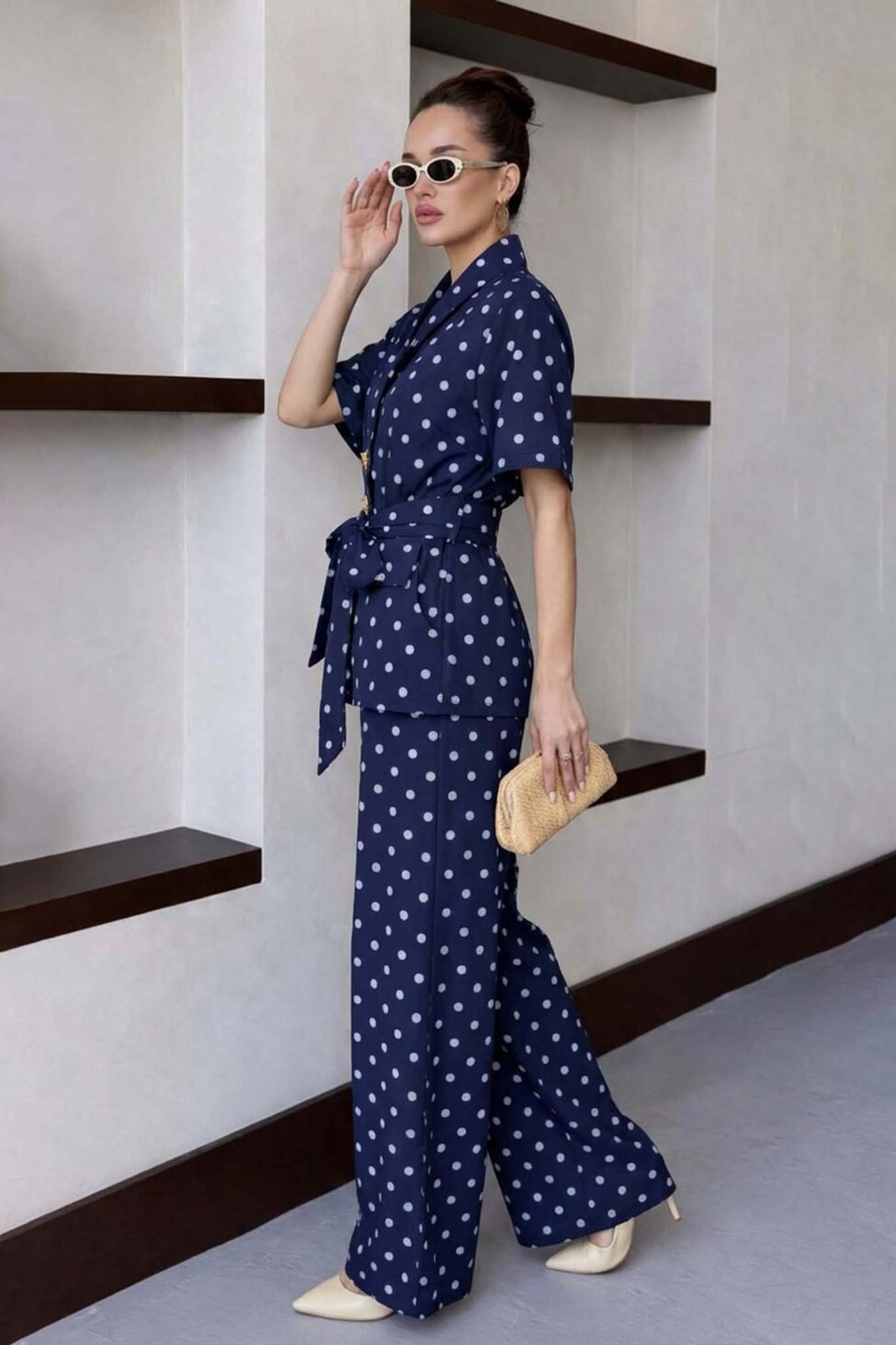 Indila σετ πουκάμισο παντελόνι πουά μπλε - Image 2