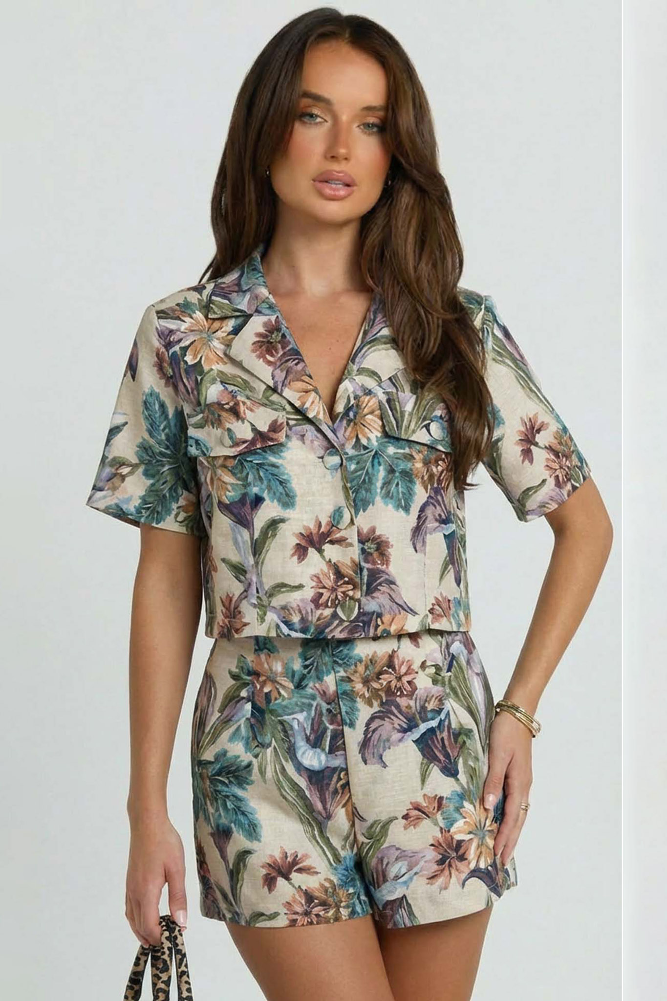 Ivibus σετ σακάκι σορτς φλοράλ μπεζ - Image 1