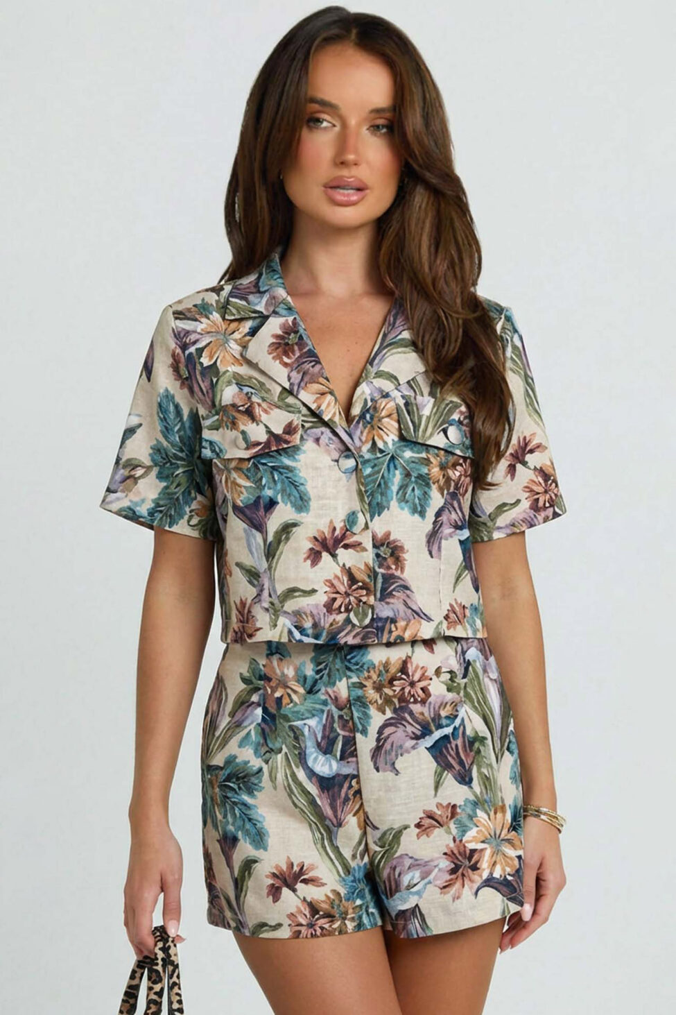 Ivibus σετ σακάκι σορτς φλοράλ μπεζ - Image 2