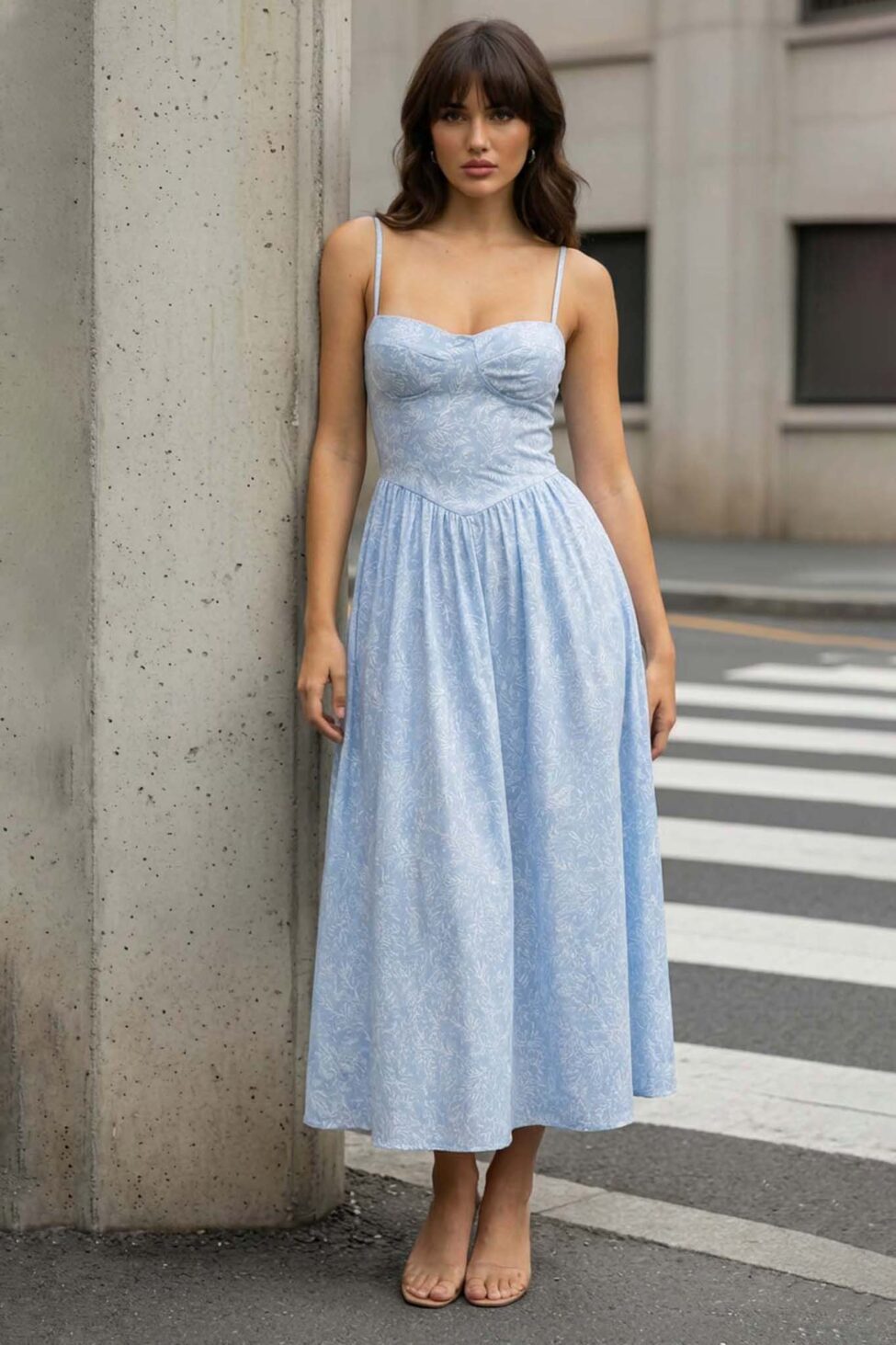 Jackline φόρεμα μίντι με τιράντες και εφαρμοστό μπούστο μπλε - Image 2