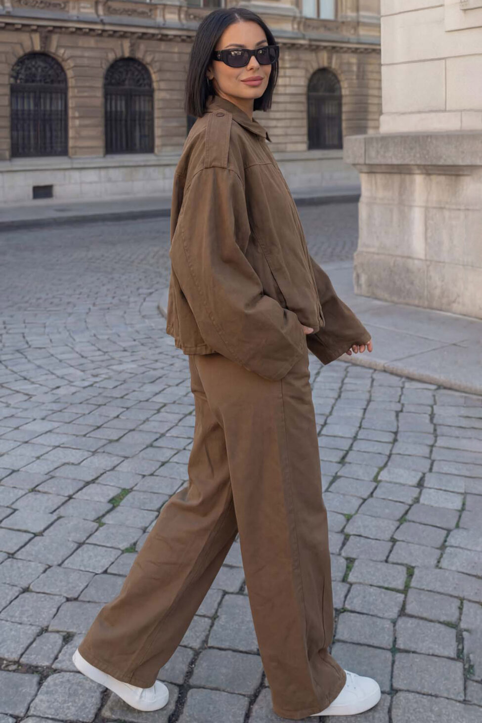 Jezebel σετ τζάκετ παντελόνι καφέ - Image 2